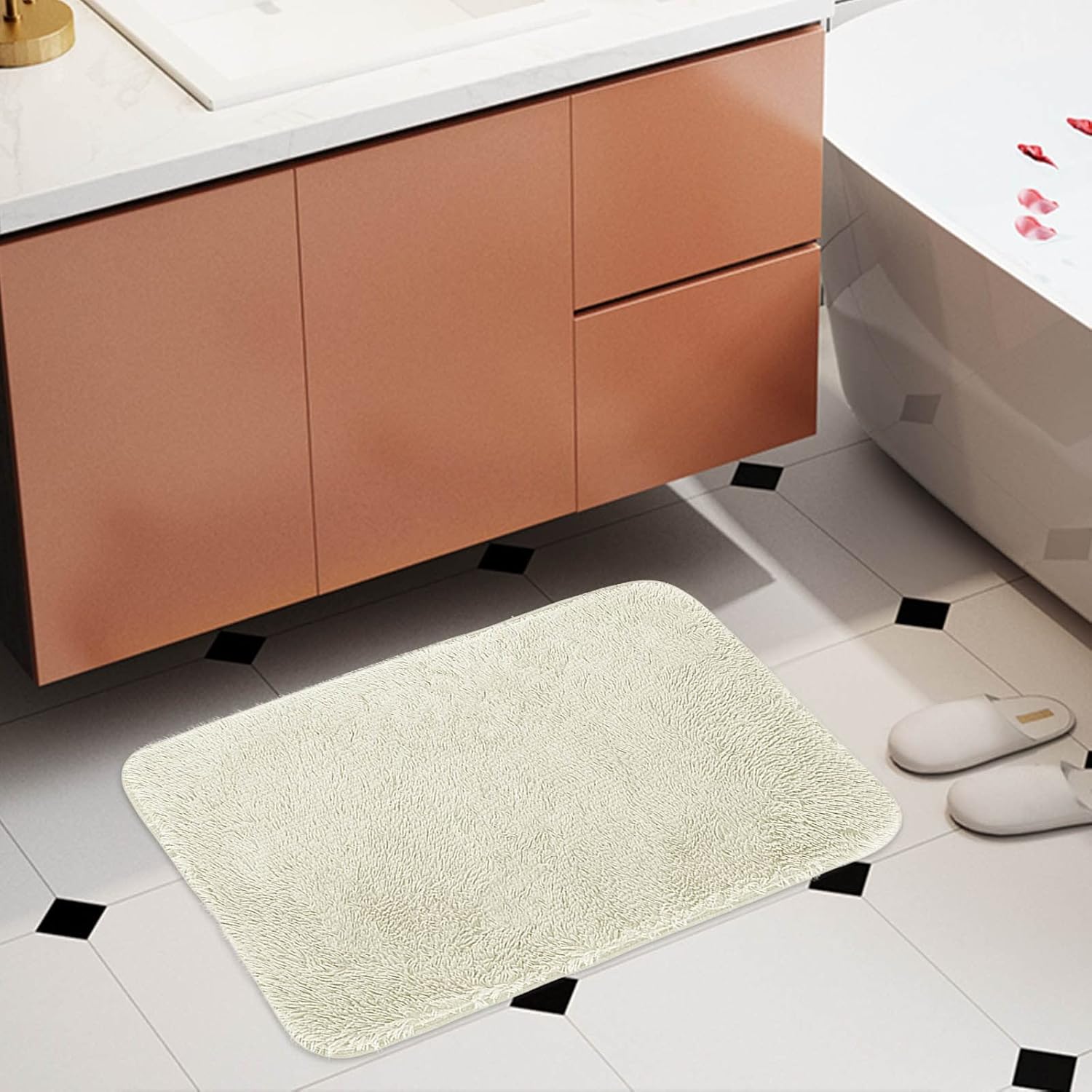 Scceatti Tapete de cocina antideslizante de 24 x 16 pulgadas, tapete de ducha beige, decoración de bienvenida para sala de día, sala de estar,