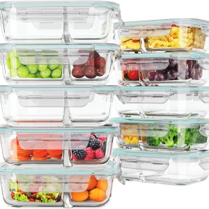 Paquete de 10 recipientes de vidrio para preparación de comidas, 2 compartimentos, recipientes de vidrio para almacenamiento de alimentos con tapas, Paquete de 10 recipientes de vidrio para preparación de comidas, 2 compartimentos, recipientes de vidrio para almacenamiento de alimentos con tapas,