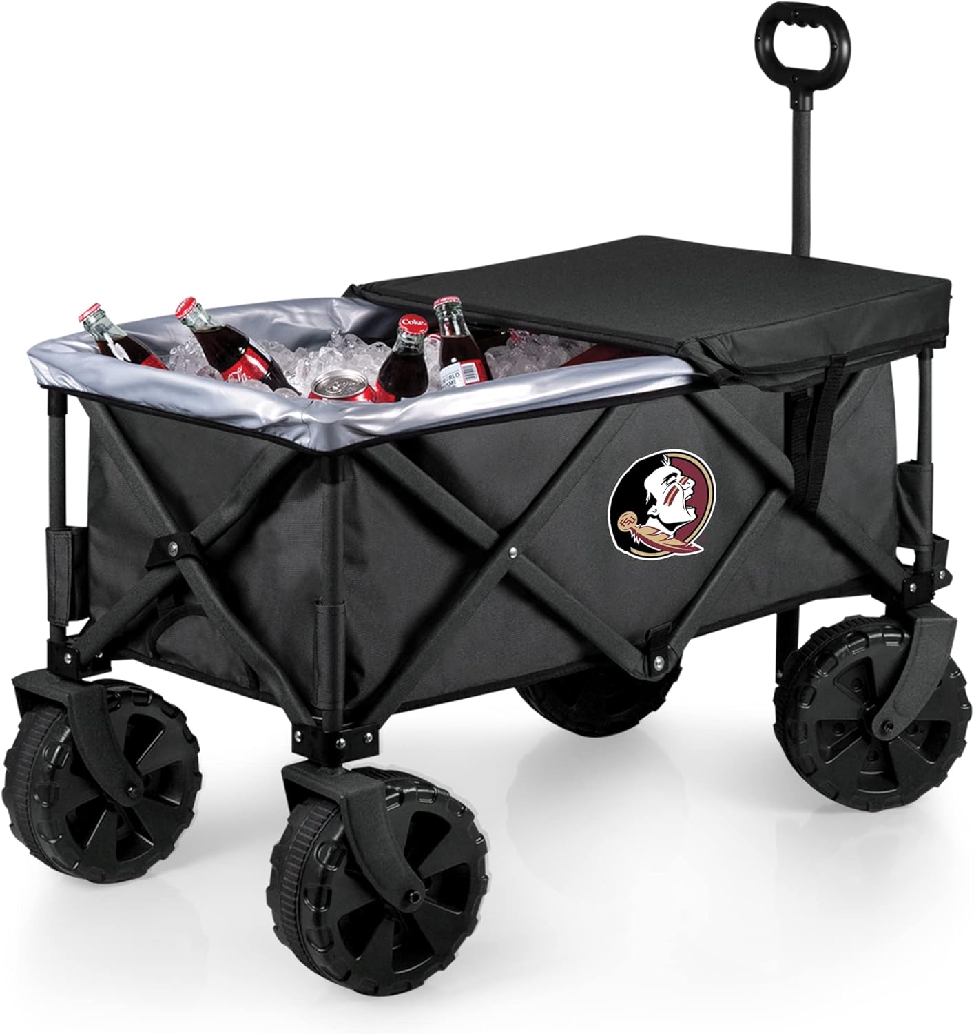 PICNIC TIME NCAA Adventure Wagon Elite – Vagón de playa plegable todo terreno con ruedas grandes, tapa superior de mesa y forro suave para enfriar,