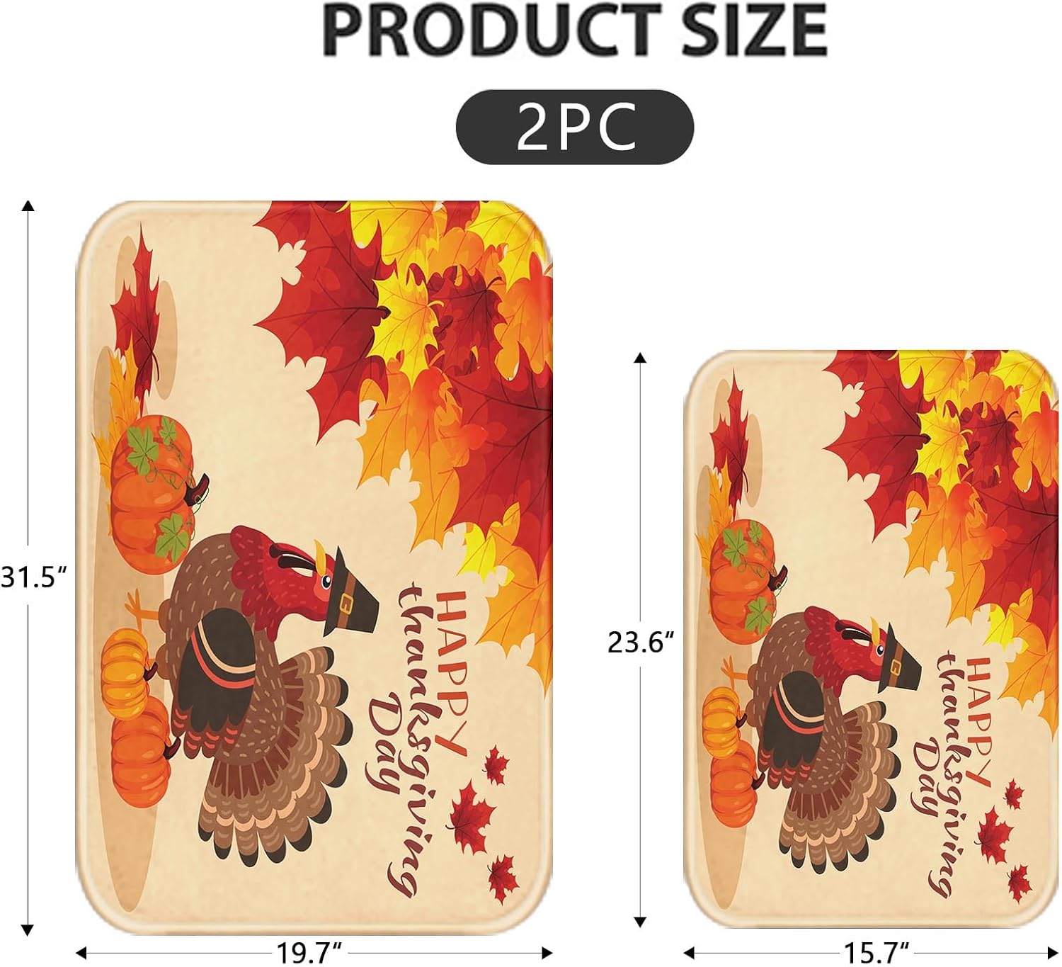 ArtSocket Juego de 2 alfombras y tapetes de baño de calabaza de pavo, antideslizantes, tapete de baño de microfibra absorbente de otoño de arce de