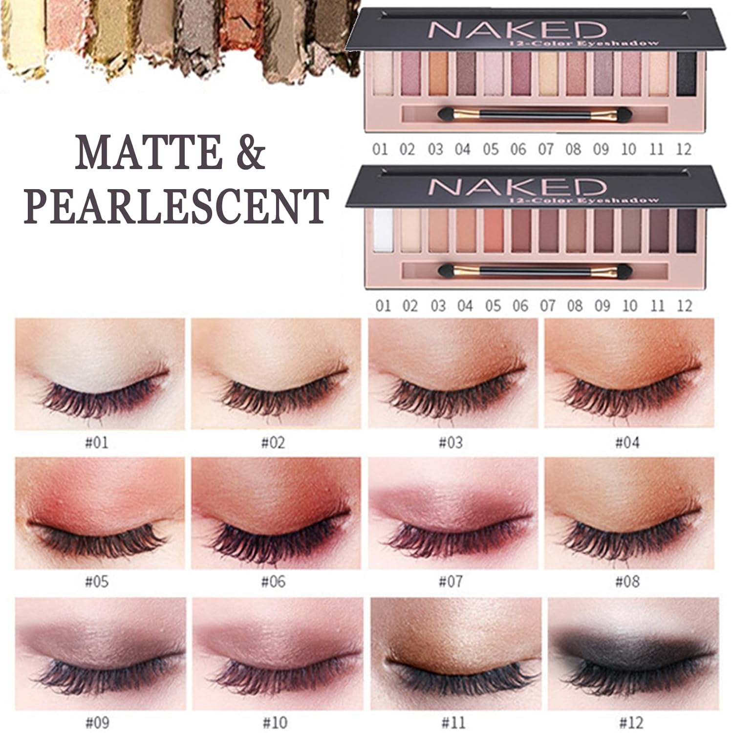 Paleta de sombras de ojos desnudas mate de 12 colores, paleta de sombras de ojos mate, paleta de sombras de ojos neutras brillantes y altamente