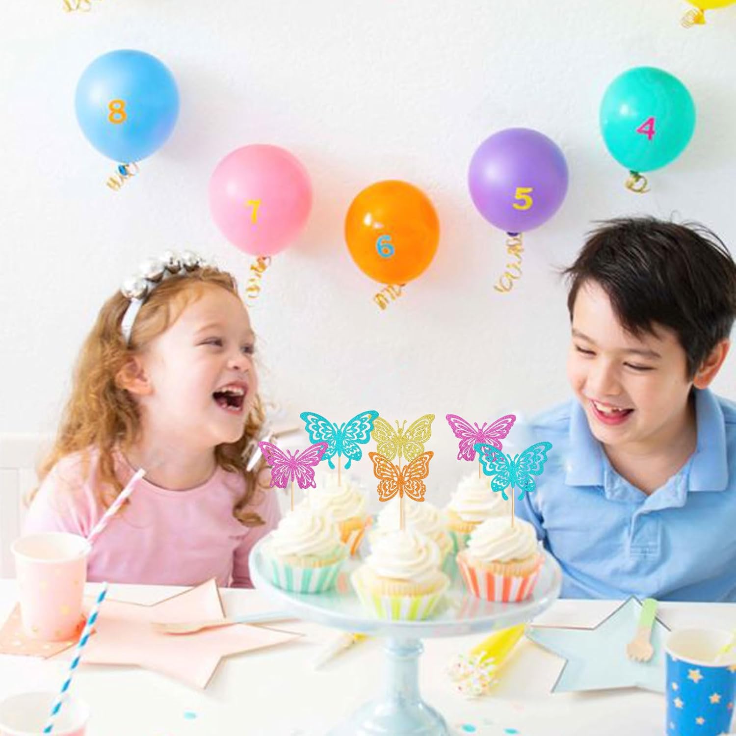 Paquete de 24 adornos de mariposa para cupcakes ensamblados con diseño de mariposa, baby shower, boda, compromiso, despedida de soltera, para niños,