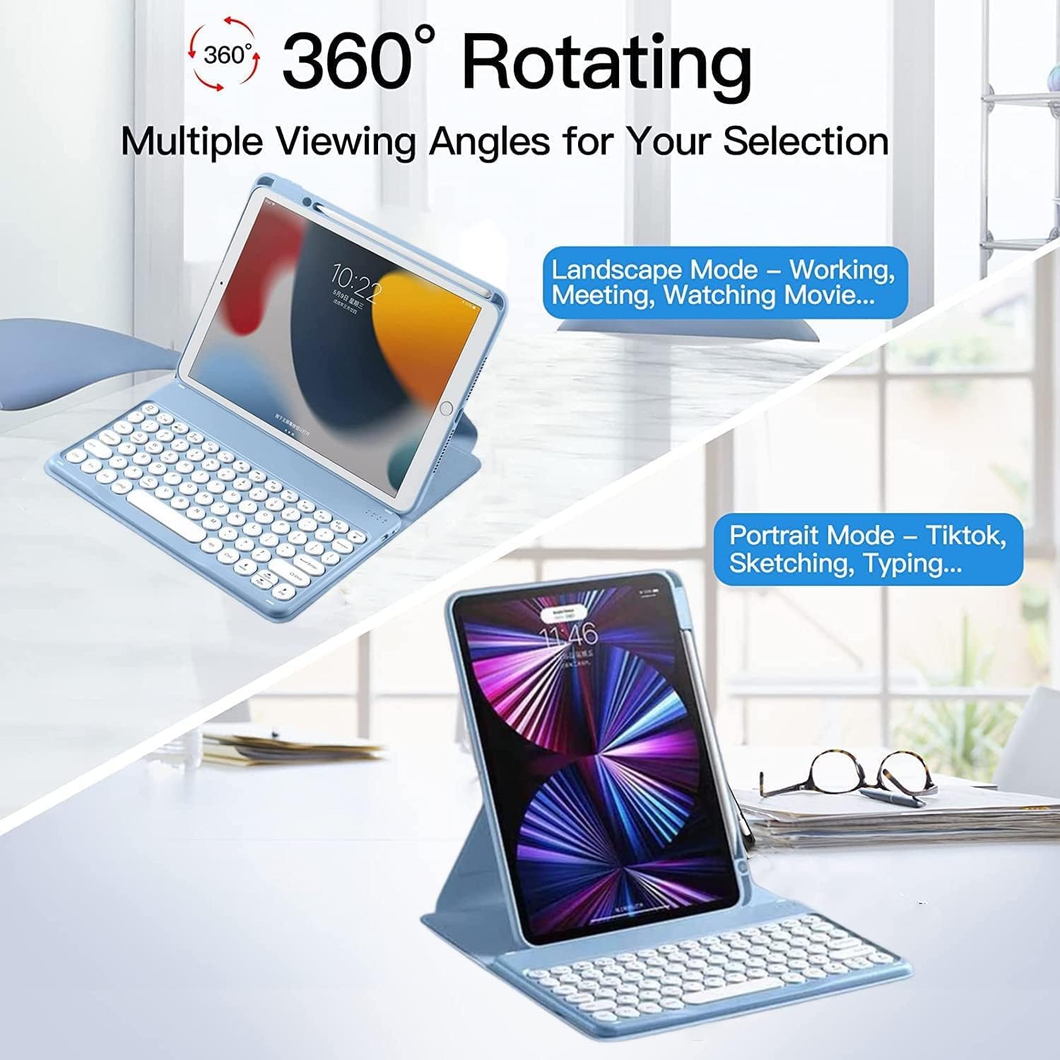 AnMengXinLing Funda vertical de teclado para iPad9iPad8iPad7 de 10.2 pulgadas con mouse, iPad de 987 generación y Air3Pro10.5 con combo de teclado y