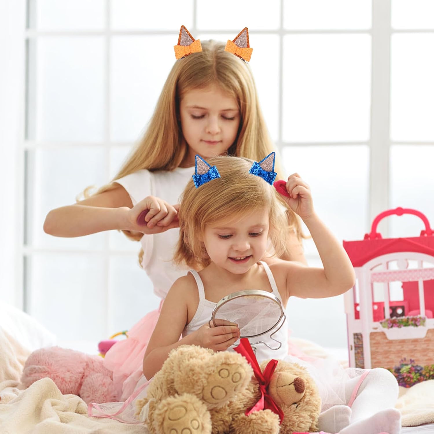 2 pares de pinzas para el pelo de orejas azules para niñas y niños, adorables accesorios de pasadores de pelo con lazo, decoraciones de fiestas de