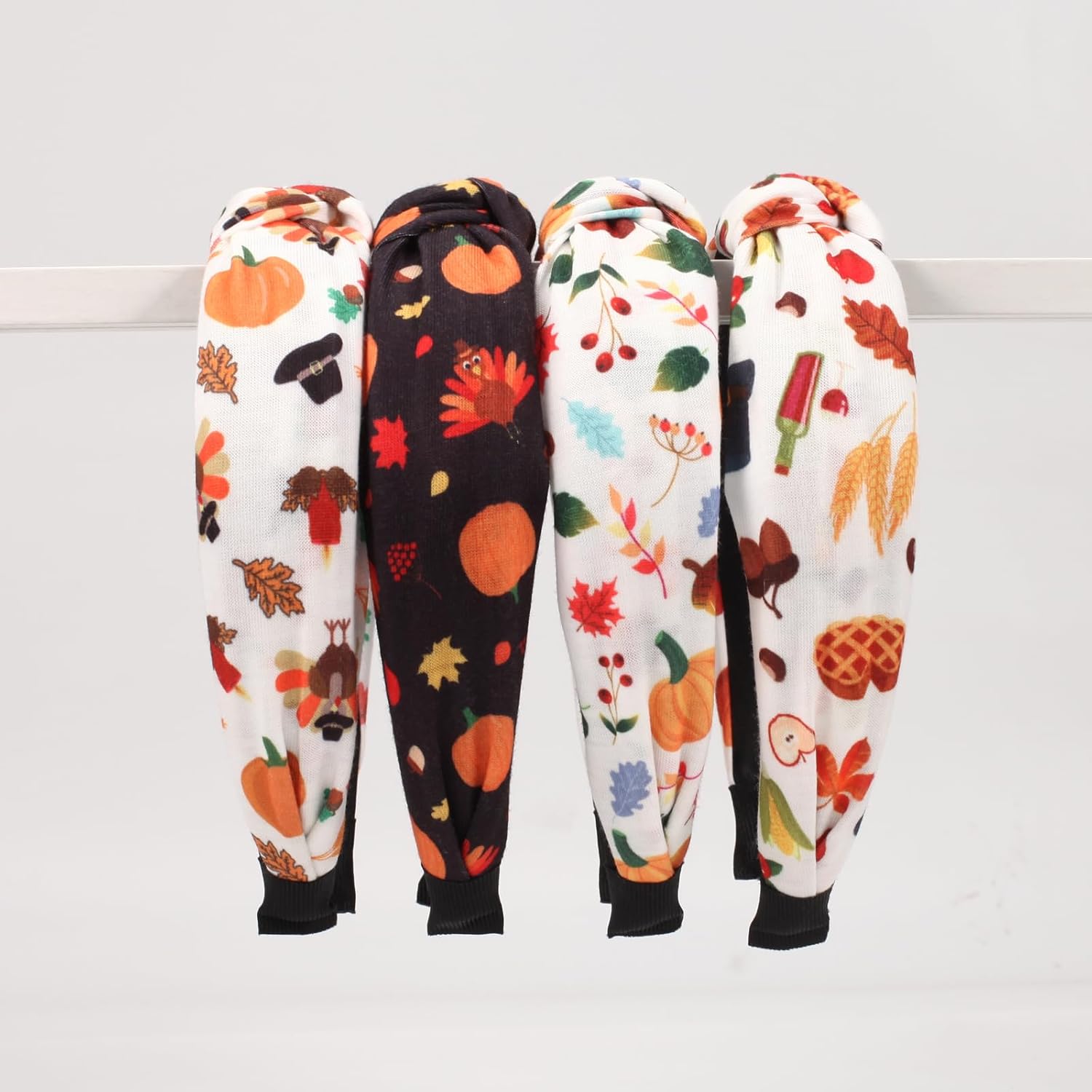 4 diademas para el día de Acción de Gracias para mujeres y niñas, con nudo ancho de otoño, turbo, sombrero de fruta, calabaza, maíz, antideslizante,