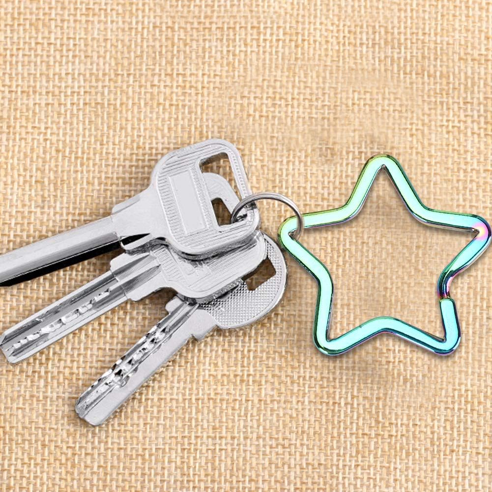 10 unids creativo plano en forma de estrella anillo llavero colorido DIY metal llavero llavero aro lazo, Con color