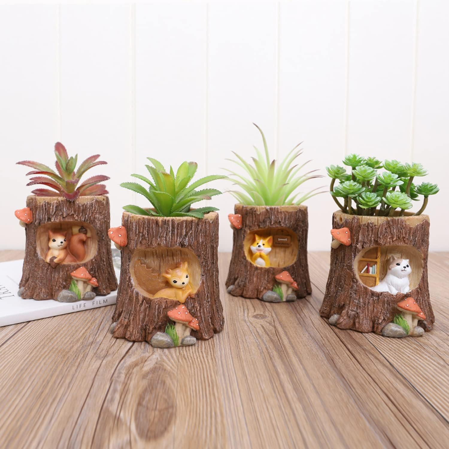 4 macetas pequeñas para suculentas con drenaje. Bonitas, divertidas y únicas macetas para suculentas de diseño para plantas de interior o exterior,