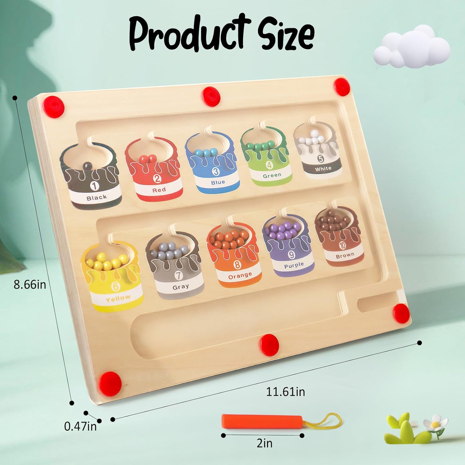 Laberinto magnético de color y números, juego de mesa de rompecabezas de madera para niños pequeños, juguetes Montessori de clasificación de colores