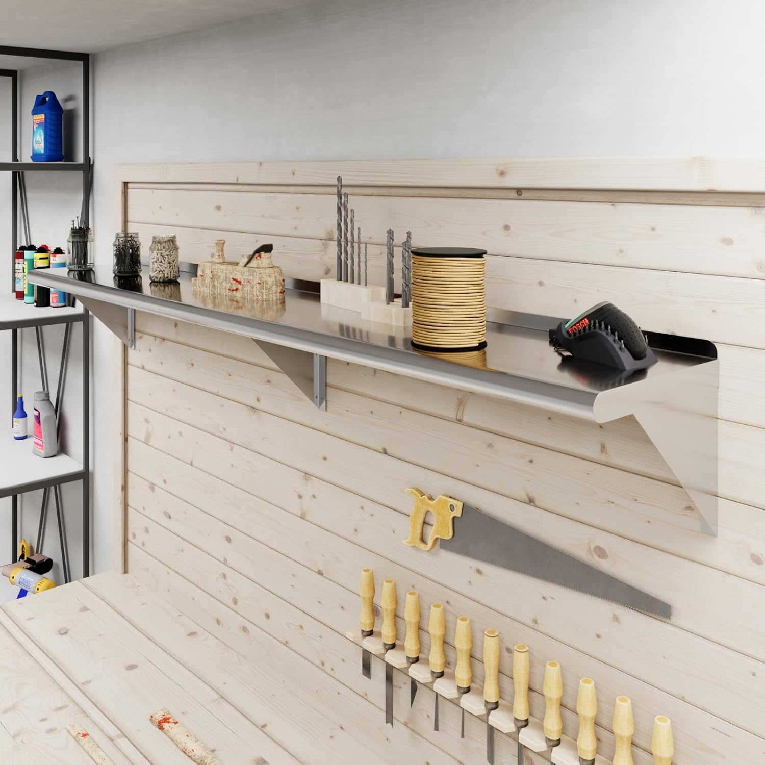 AmGood Estantería de pared de acero inoxidable  Certificado NSF  Estantería metálica para electrodomésticos y equipos  Cocina, Restaurante, Garaje,