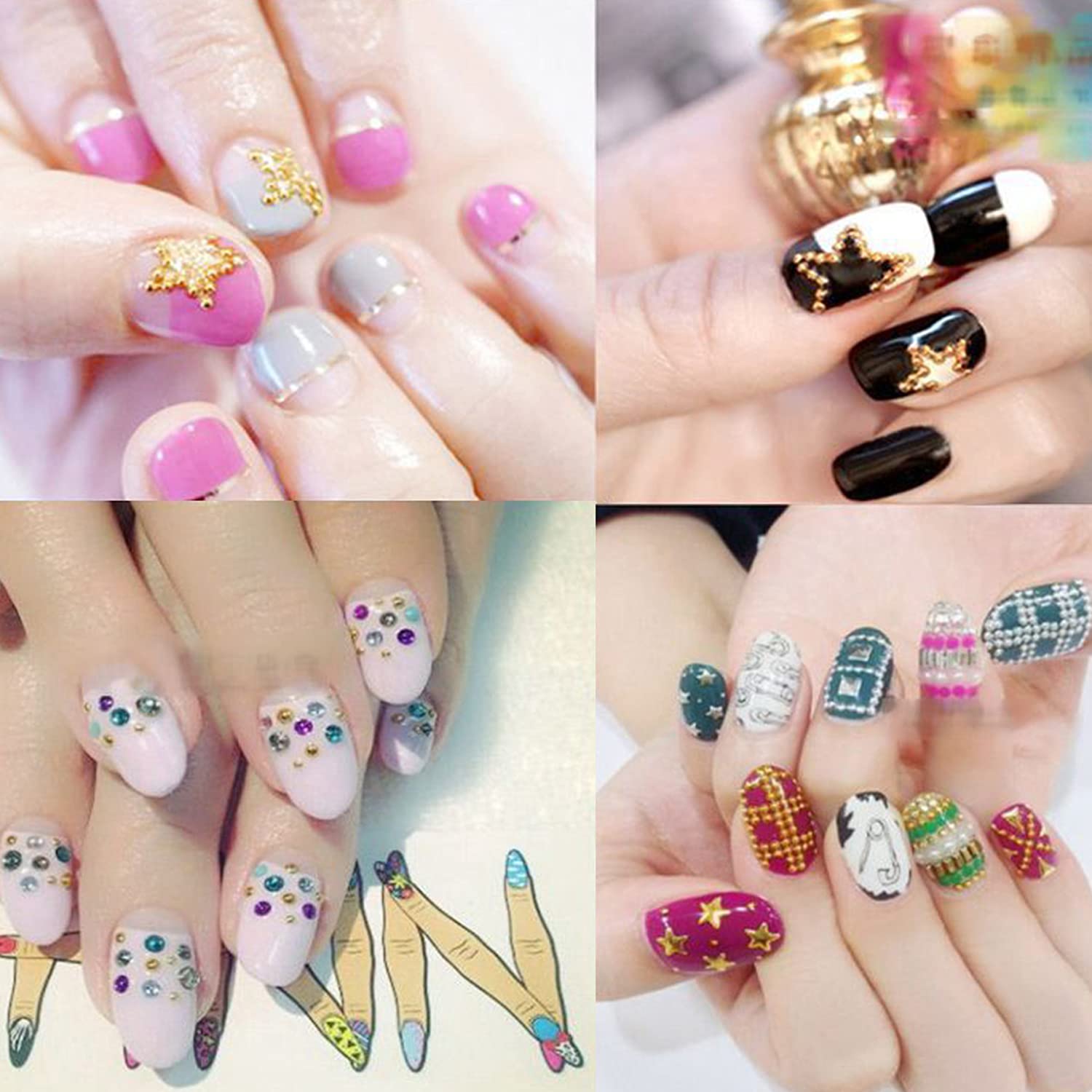 Paquete de 4 cuentas de caviar de uñas, micro cuentas de metal para uñas, decoración de uñas 3D, bola de acero para uñas, plata dorada, gema negra,