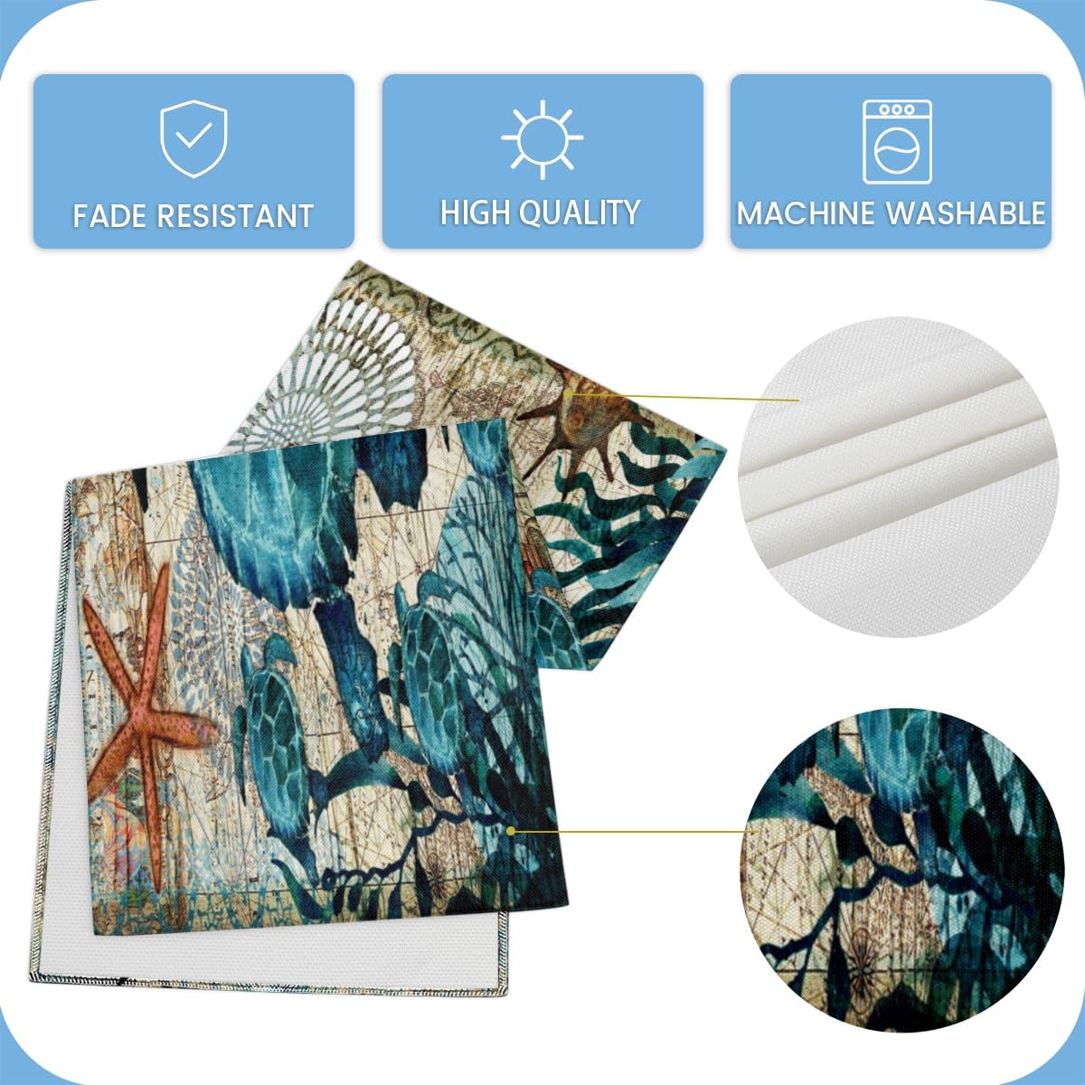 Camino de mesa con diseño de tortugas de animales del océano, mantel de lino rústico de otoño, para cocina, comedor, decoración para fiesta en el