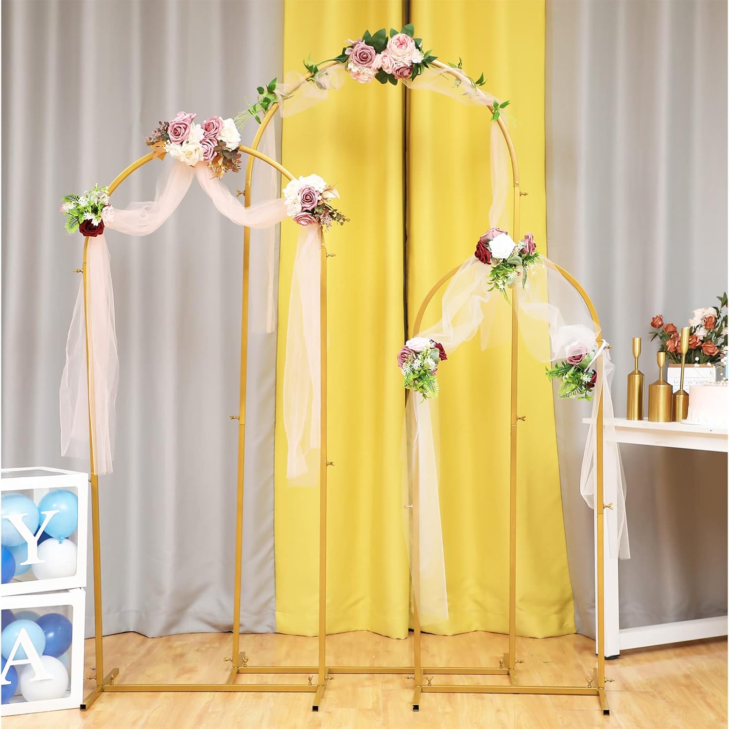 Amyhill Juego de 3 soportes de metal para telón de fondo de arco de boda, arcos de boda para ceremonia, marco de jardín para bodas, despedidas de