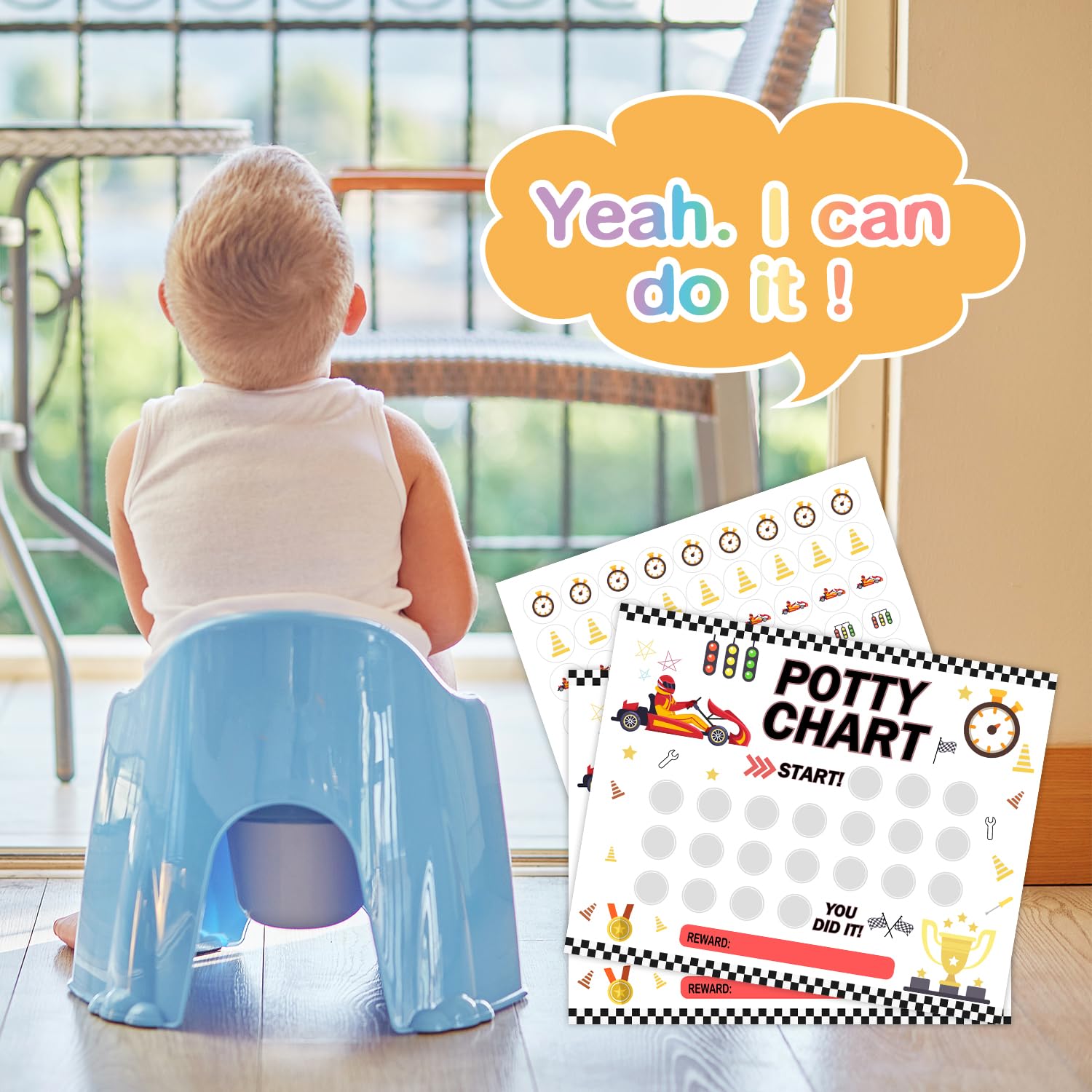 Tabla de entrenamiento para ir al baño con temática de autos de carreras para niños pequeños y niñas, paso a seguir, tabla de rutina de
