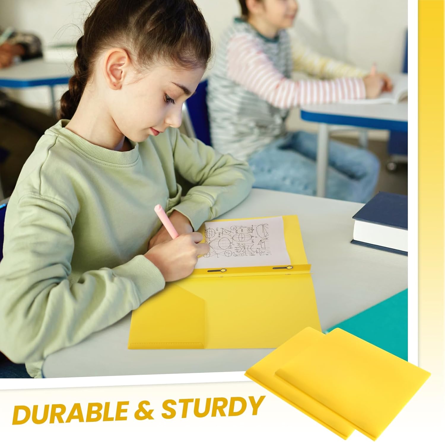 Yeaqee 60 carpetas de plástico con bolsillos y carpetas de puntas con puntas, carpetas de plástico con 2 bolsillos para oficina, escuela,