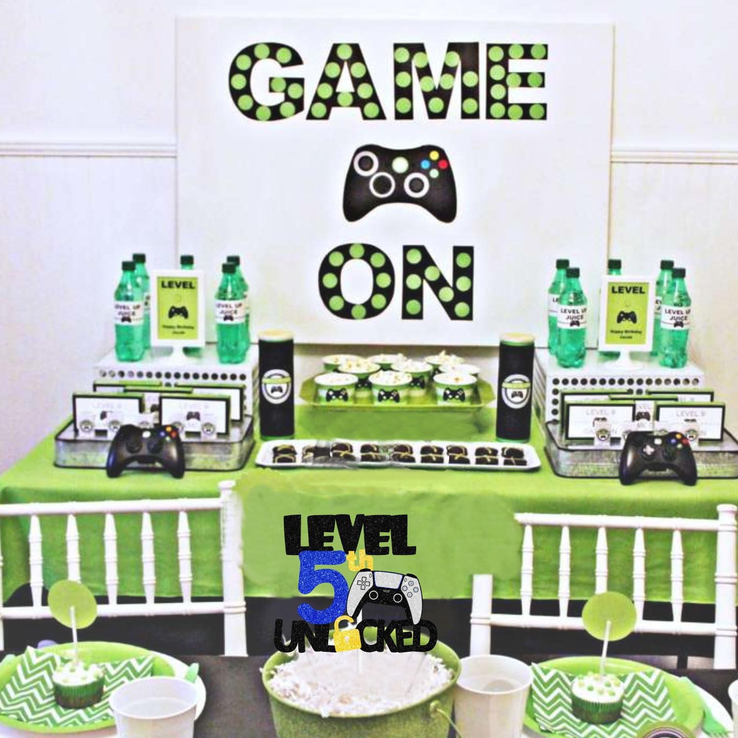 Decoración para pastel de cumpleaños número 5 para adolescentes, fiesta de cumpleaños nocturna de videojuegos para niños o niñas, fiesta de