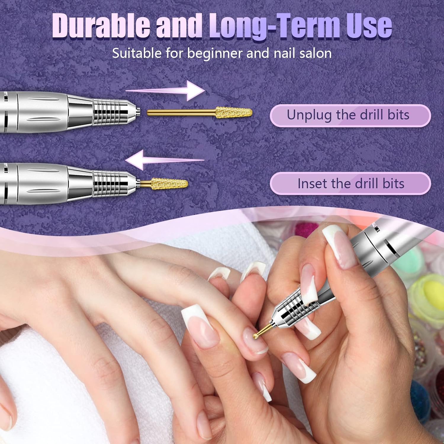 Depvko Juego de 13 brocas de carburo de tungsteno para uñas, brocas de cutícula para uñas acrílicas, para manicura, pedicura, salón de belleza en
