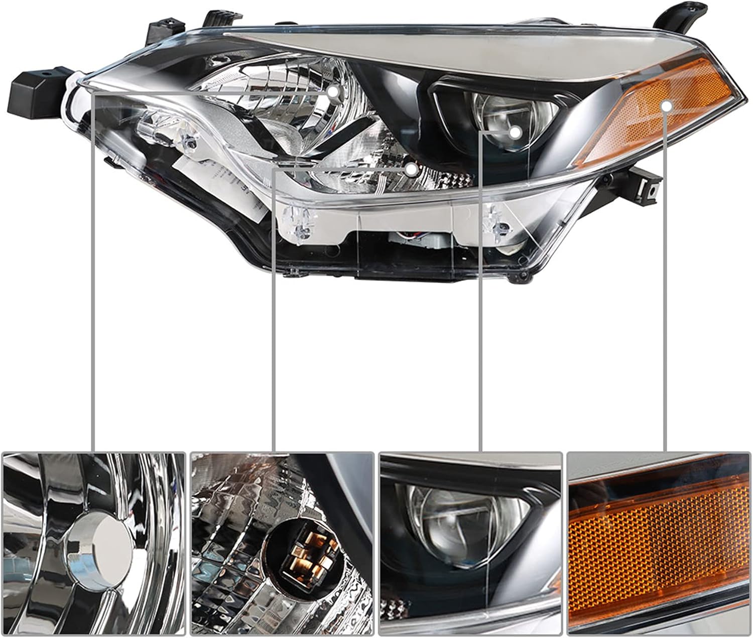 munirater 8115002E60 – Lámpara de luz delantera izquierda negra con LED de repuesto integrado para 2014 2015 2016 Corolla Sedan de 4 puertas