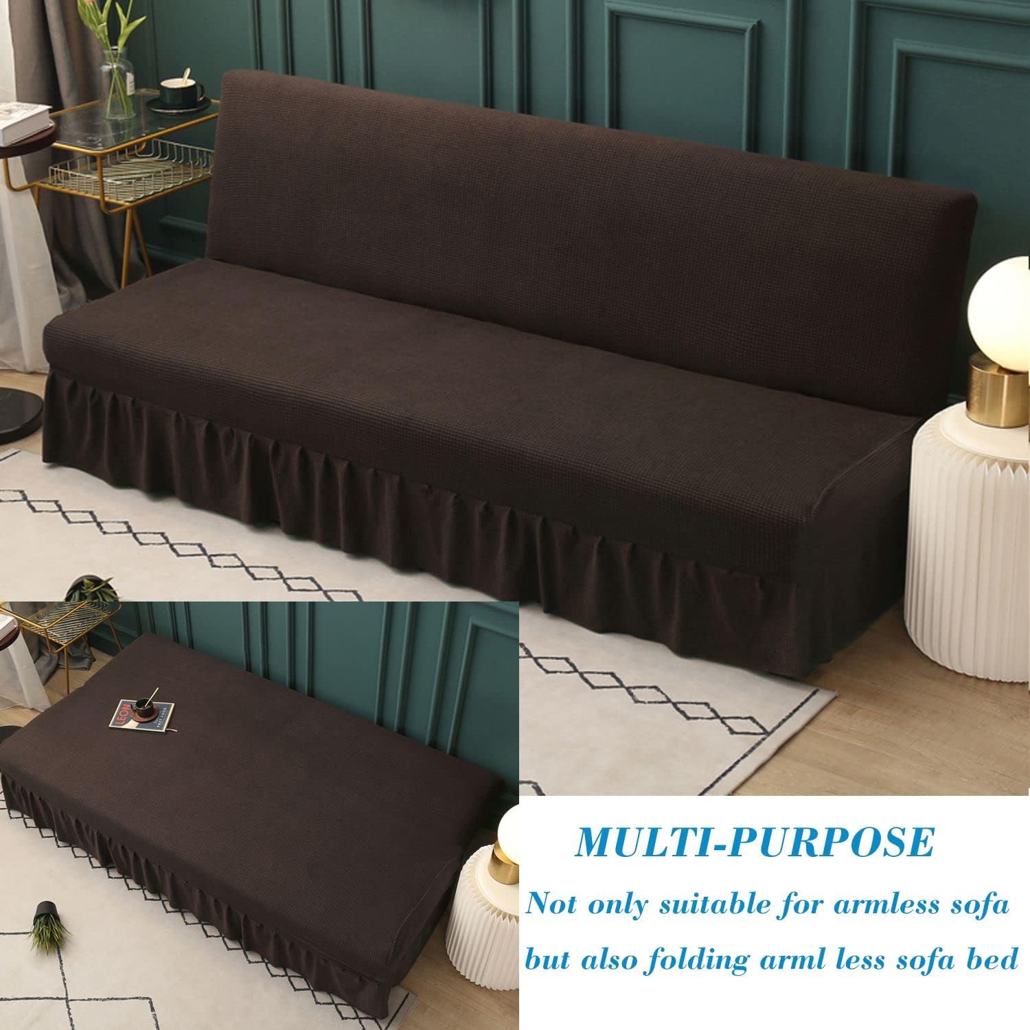 Funda elástica para futón sin brazos con falda de punto jacquard para sofá cama, lavable a máquina, funda de sofá futón, protector de muebles con