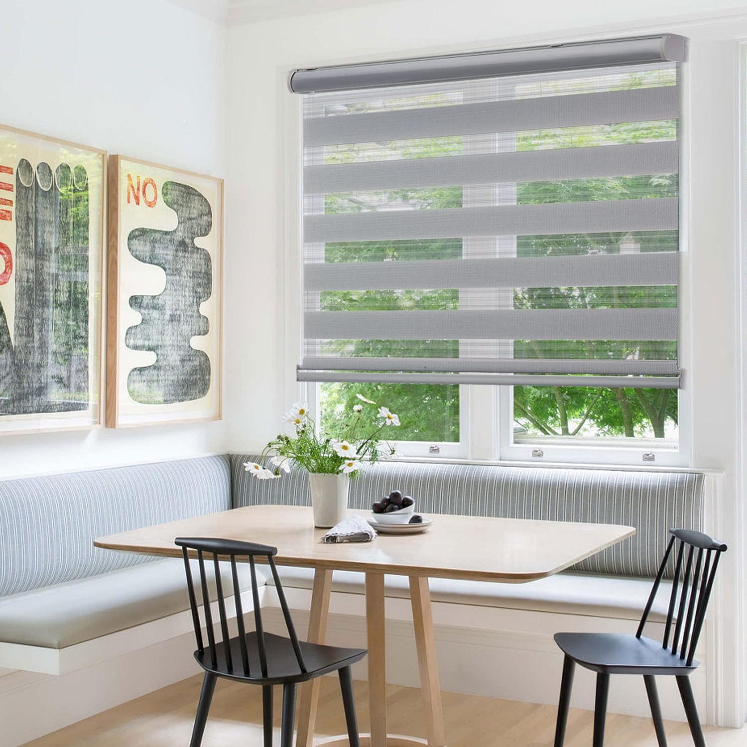 MYshade Persianas enrollables de cebra, para ventanas, sin cordón, para filtrar la luz diurna y nocturna, persianas enrollables de doble capa de 25