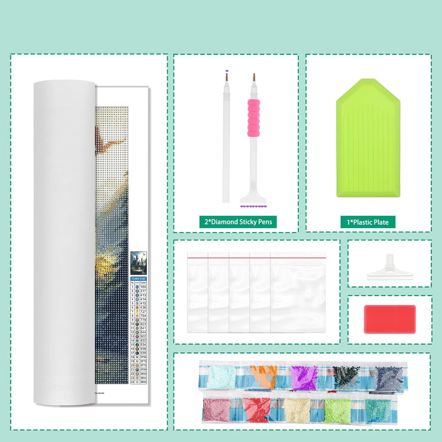 Lxmsja Libros mágicos de castillo 5D, pintura artística de diamantes para adultos, kits de pintura de diamantes, taladro completo redondo de