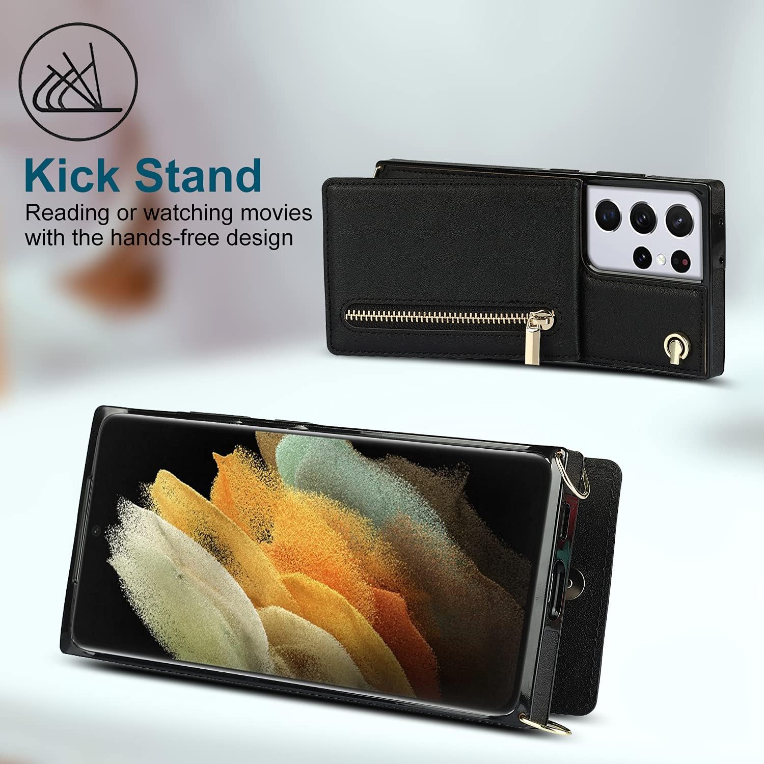 Newgoodcase Funda compatible con Samsung Galaxy S22 Ultra de 6.8 pulgadas, bolso de bolsillo, correa de hombro, elegante funda protectora para