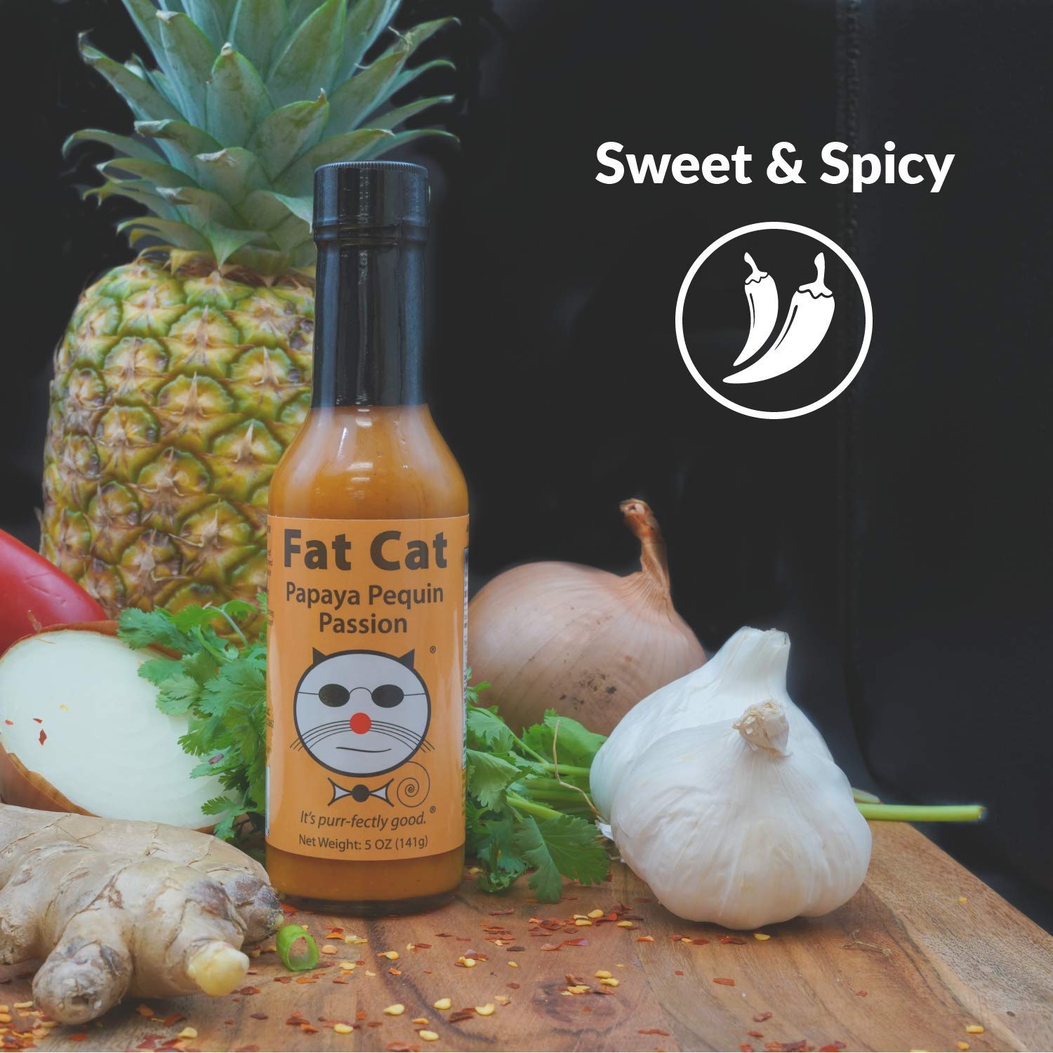 Papaya Pequin Passion Salsa picante natural de Fat Cat Gourmet  Salsa de frutas inspirada en el Caribe para mariscos, verduras, cerdo, aves de