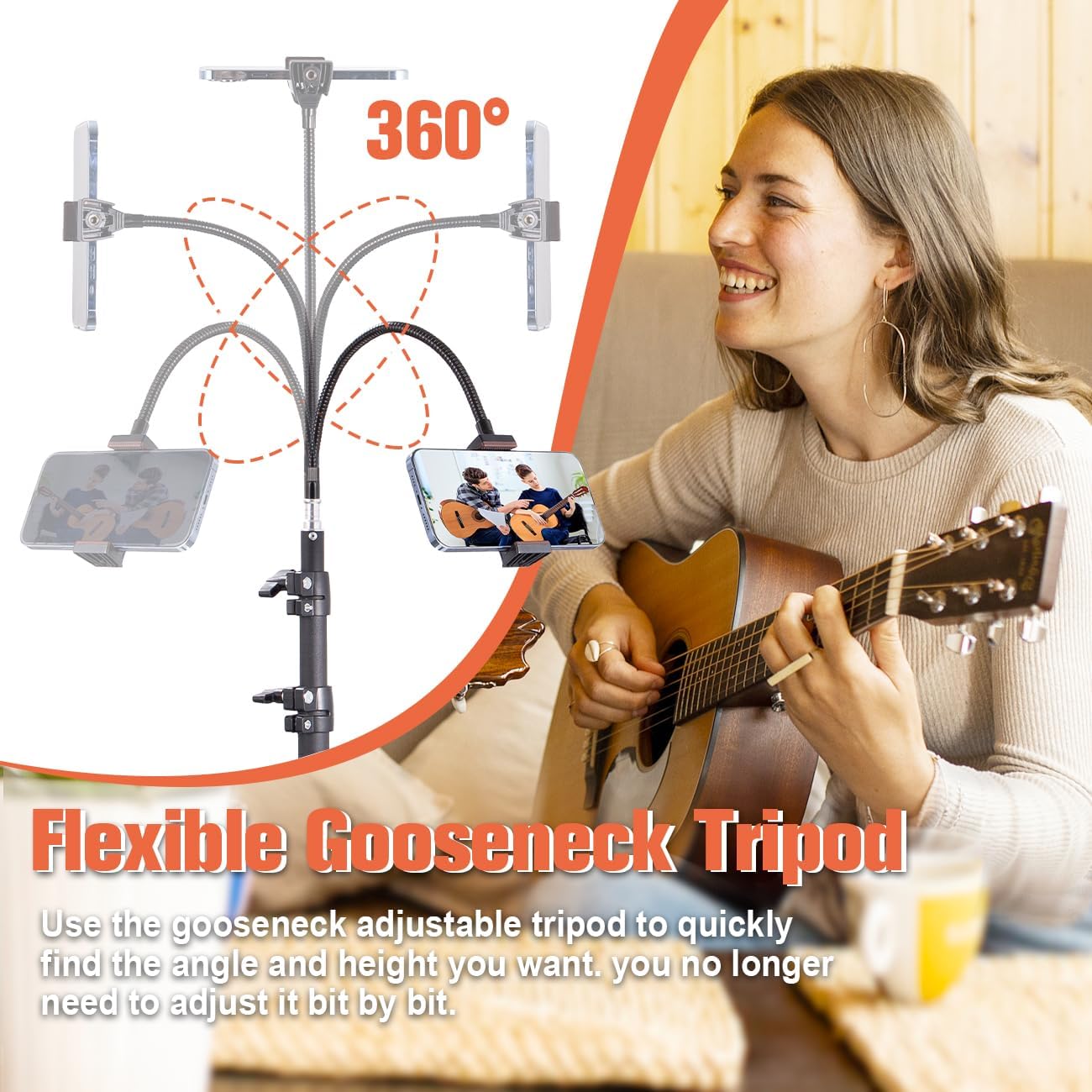 Lusweimi – Soporte de trípode para teléfono celular, de 81 pulgadas de alto, trípode de cuello de cisne ajustable de 360 con soporte para teléfono,