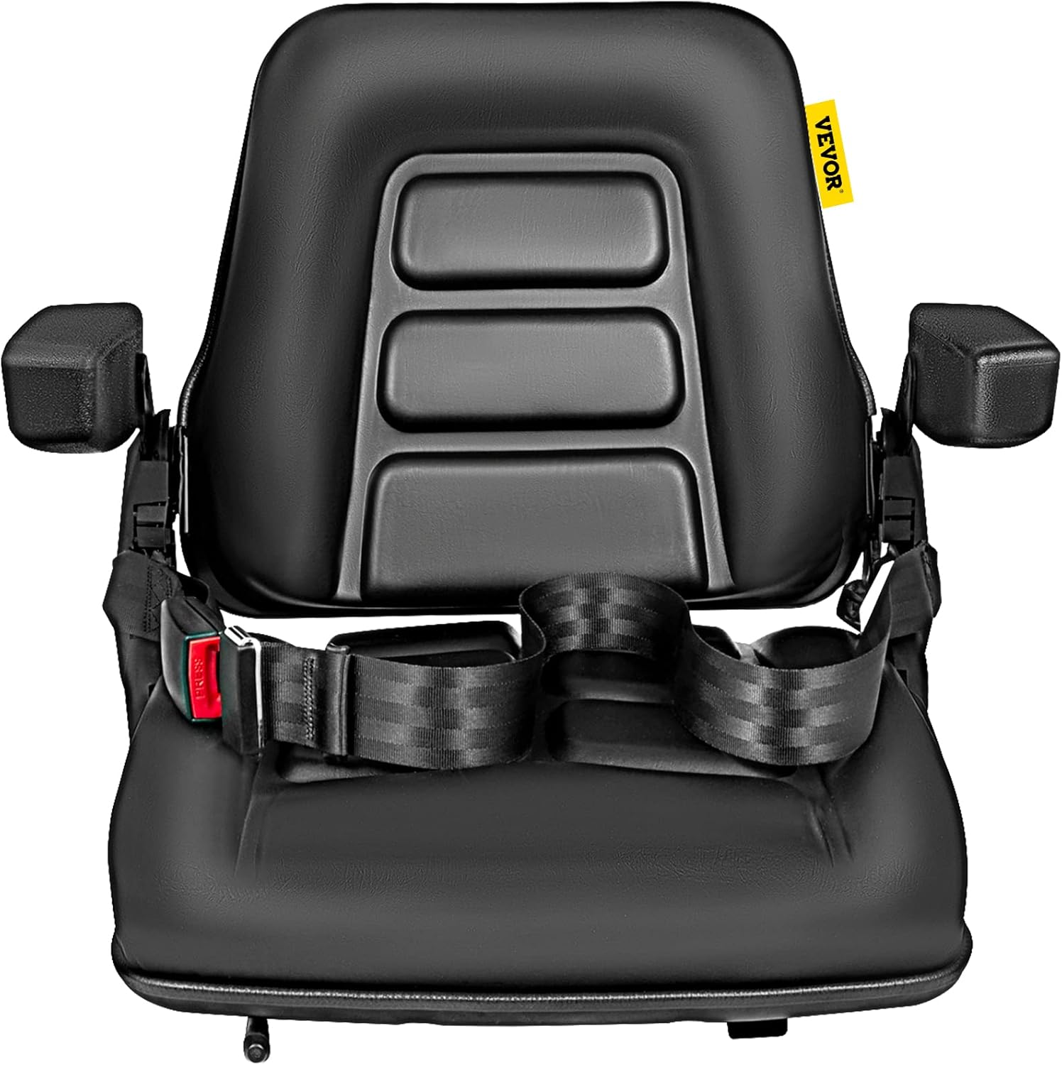 Bestauto Asiento de carretilla elevadora plegable universal con cinturón de seguridad retráctil, reposabrazos, asiento ajustable para excavadora,