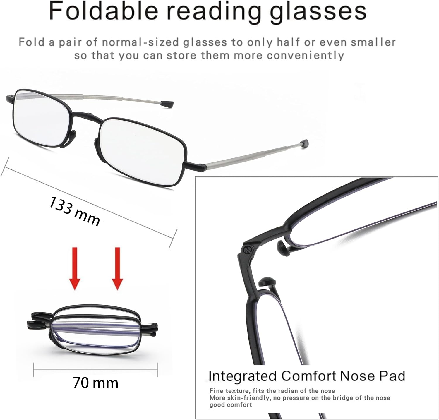 Gafas de lectura plegables – Lectores portátiles plegables para hombres y mujeres con estuche 2 pares 2.00