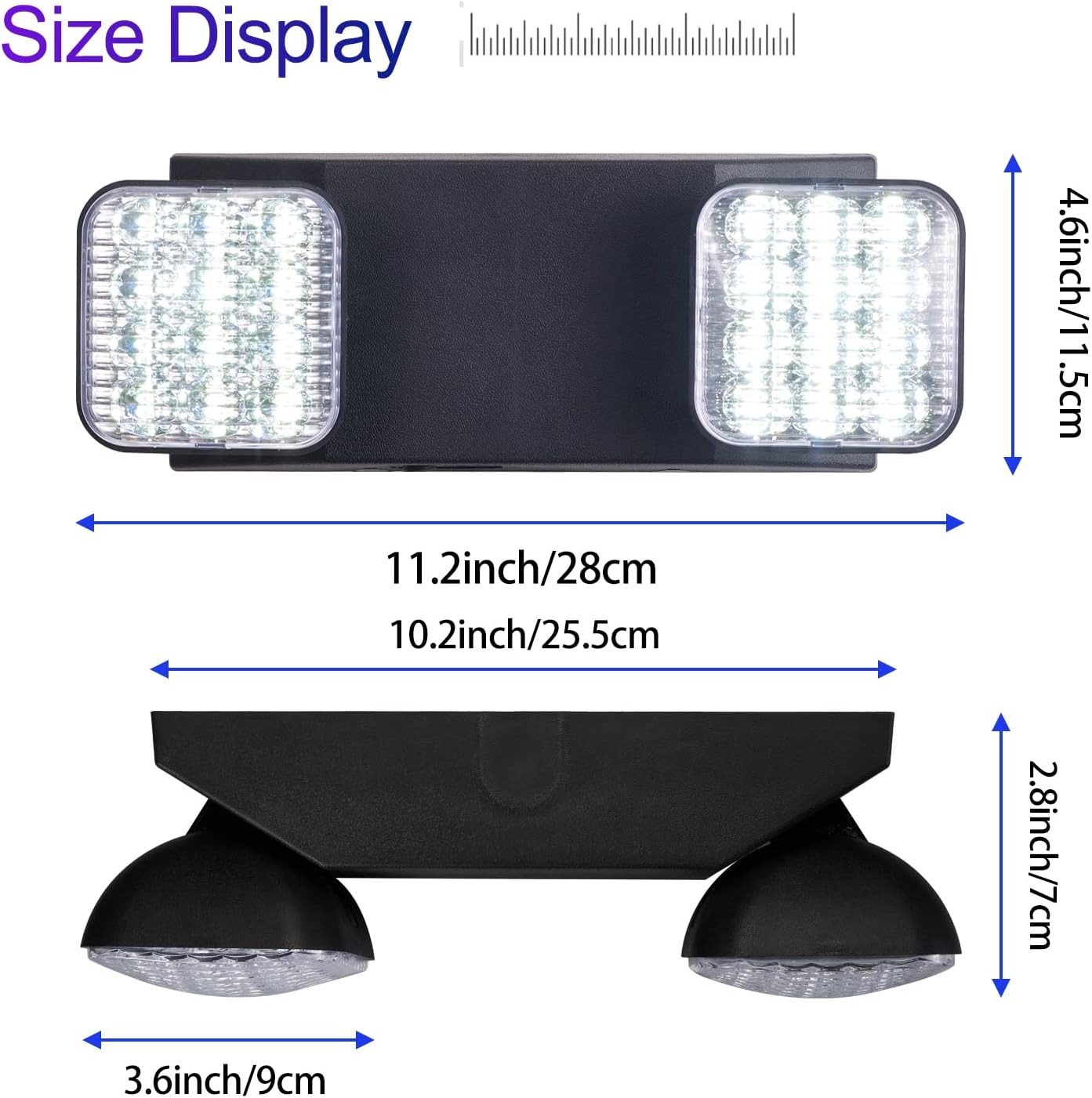 Luces de emergencia con batería de respaldo, accesorios de iluminación de emergencia comerciales LED de dos cabezales ajustables, certificado UL