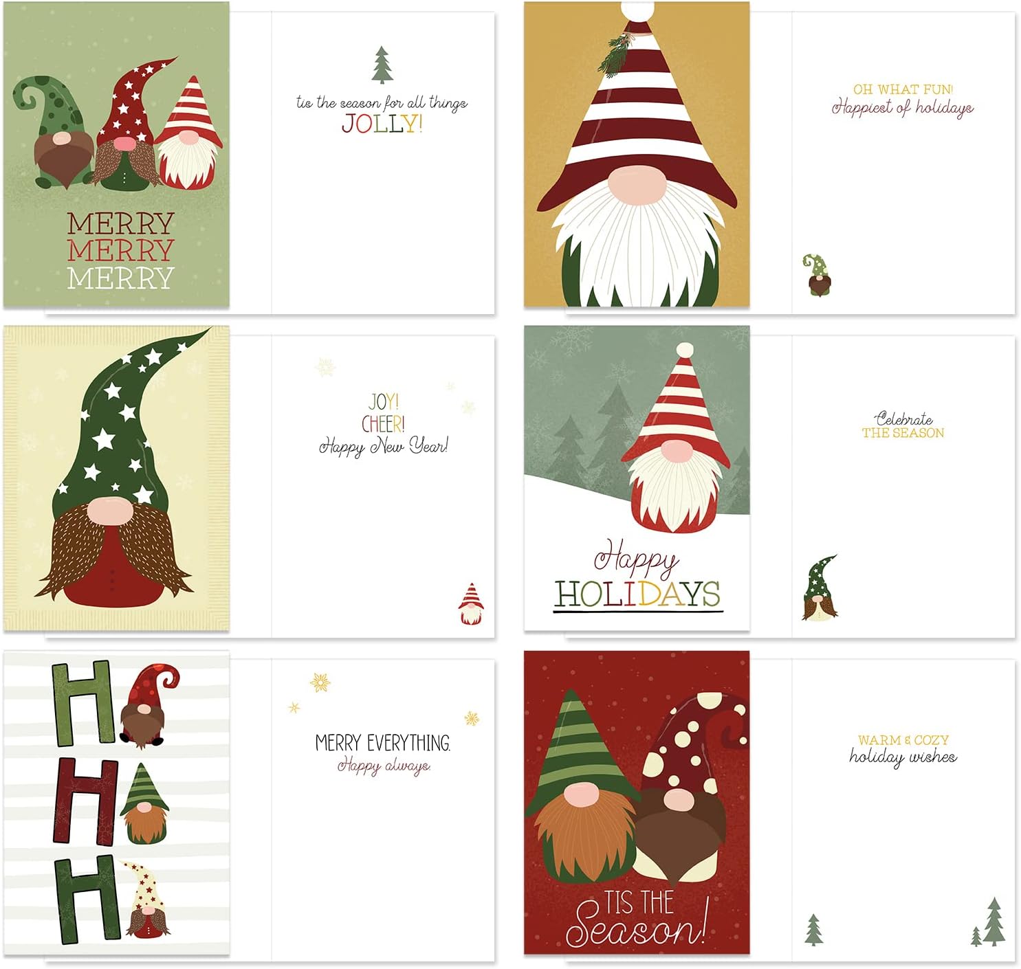 Adorable paquete de tarjetas navideñas de gnomo, 24 tarjetas de notas de Navidad extravagantes con sobres blancos, 6 diseños ilustrados de gnomos