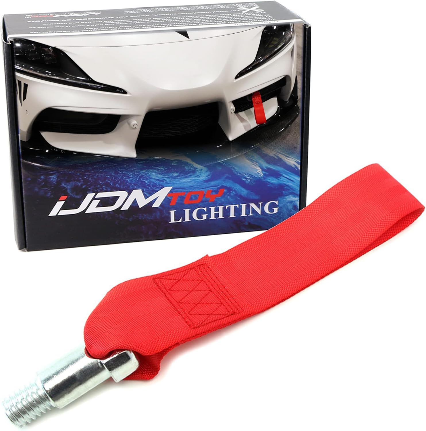 iJDMTOY Juego de correa de gancho de remolque de carreras de alta estética roja compatible con Toyota Supra GR 2020 en adelante, hecha de varilla de
