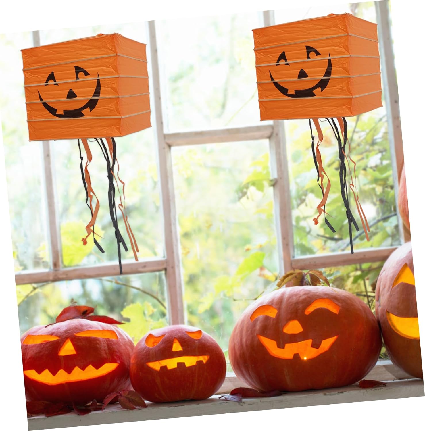 ABOOFAN 2 linternas de papel de Halloween para fiesta de Halloween, bolsa de papel, faroles de Halloween, faroles, bolas, decoraciones, lámparas de