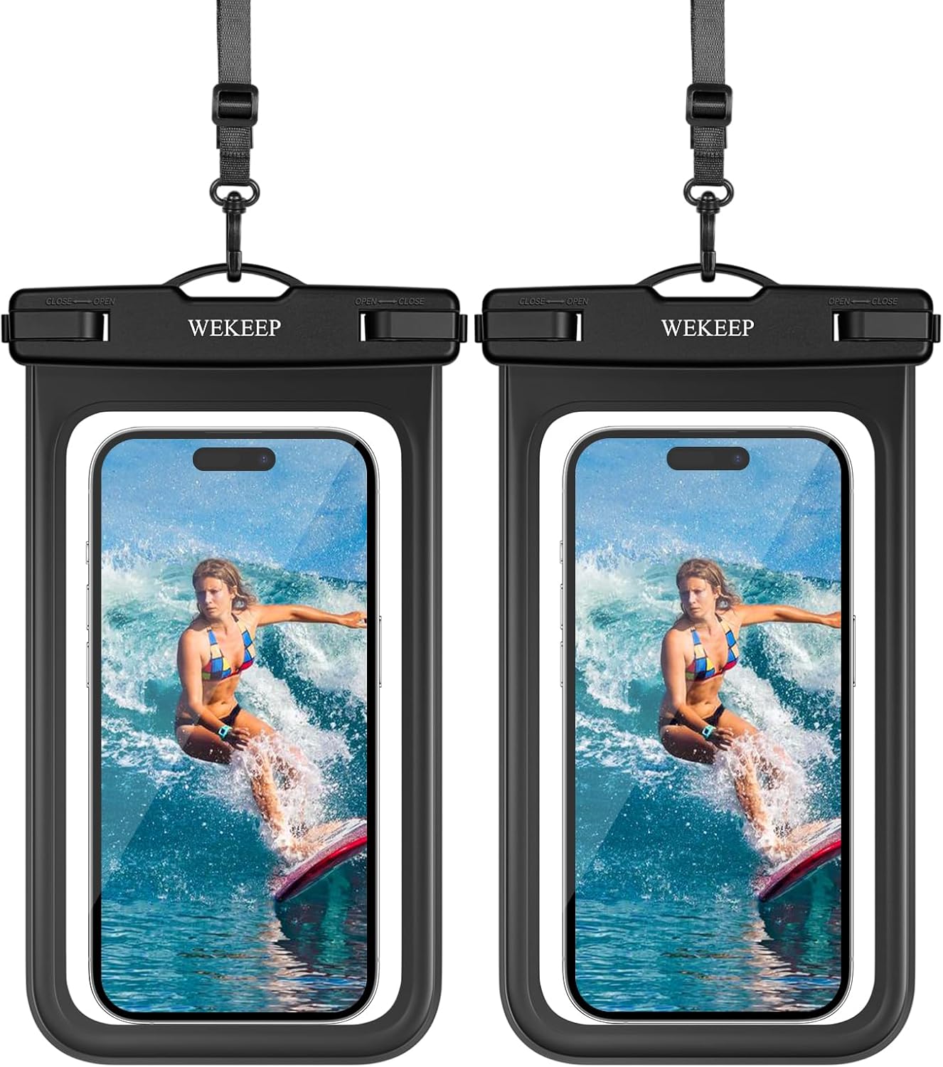 WEKEEP Paquete de 2 fundas universales impermeables para teléfono de hasta 8.3 pulgadas, IPX8 para teléfono celular, compatible con iPhone 14, 13,