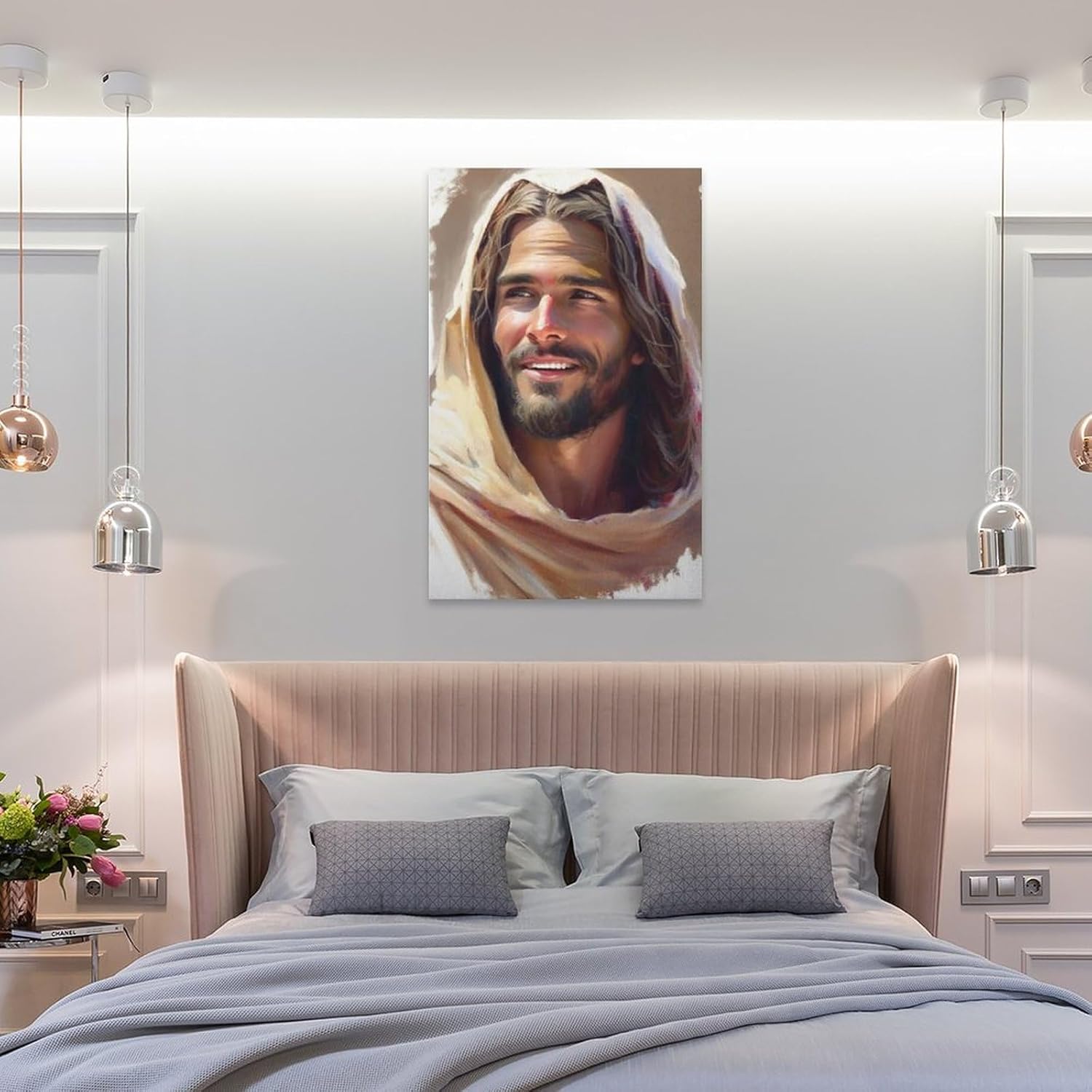 Impresionante estética artística Jesús riendo, imagen de Jesús, acuarela de Cristo, arte sonriente, Jesús sonriente, Jesús arte Pr lienzo para pared