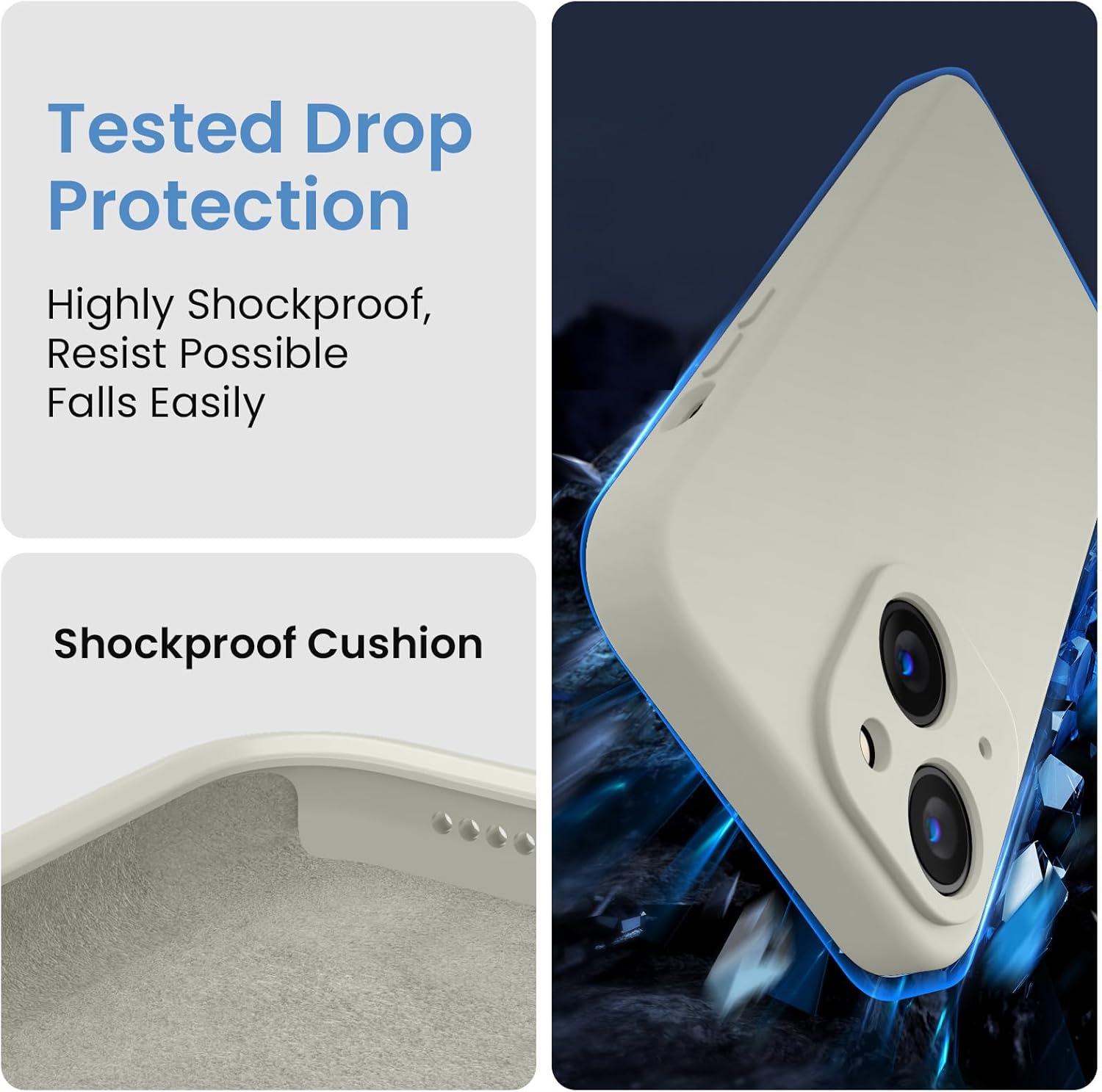 FireNova Funda diseñada para iPhone 15 Plus, funda de silicona mejorada protección de cámara con 2 protectores de pantalla, forro interior de