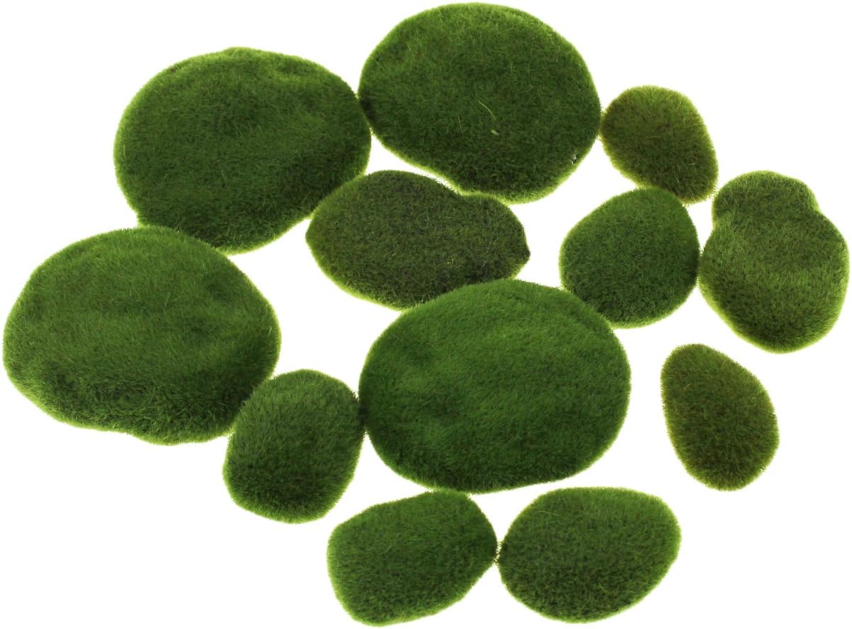 LJY 12 piedras artificiales de musgo artificiales de varios tamaños para arreglos florales, jardines de hadas, terrarios y manualidades