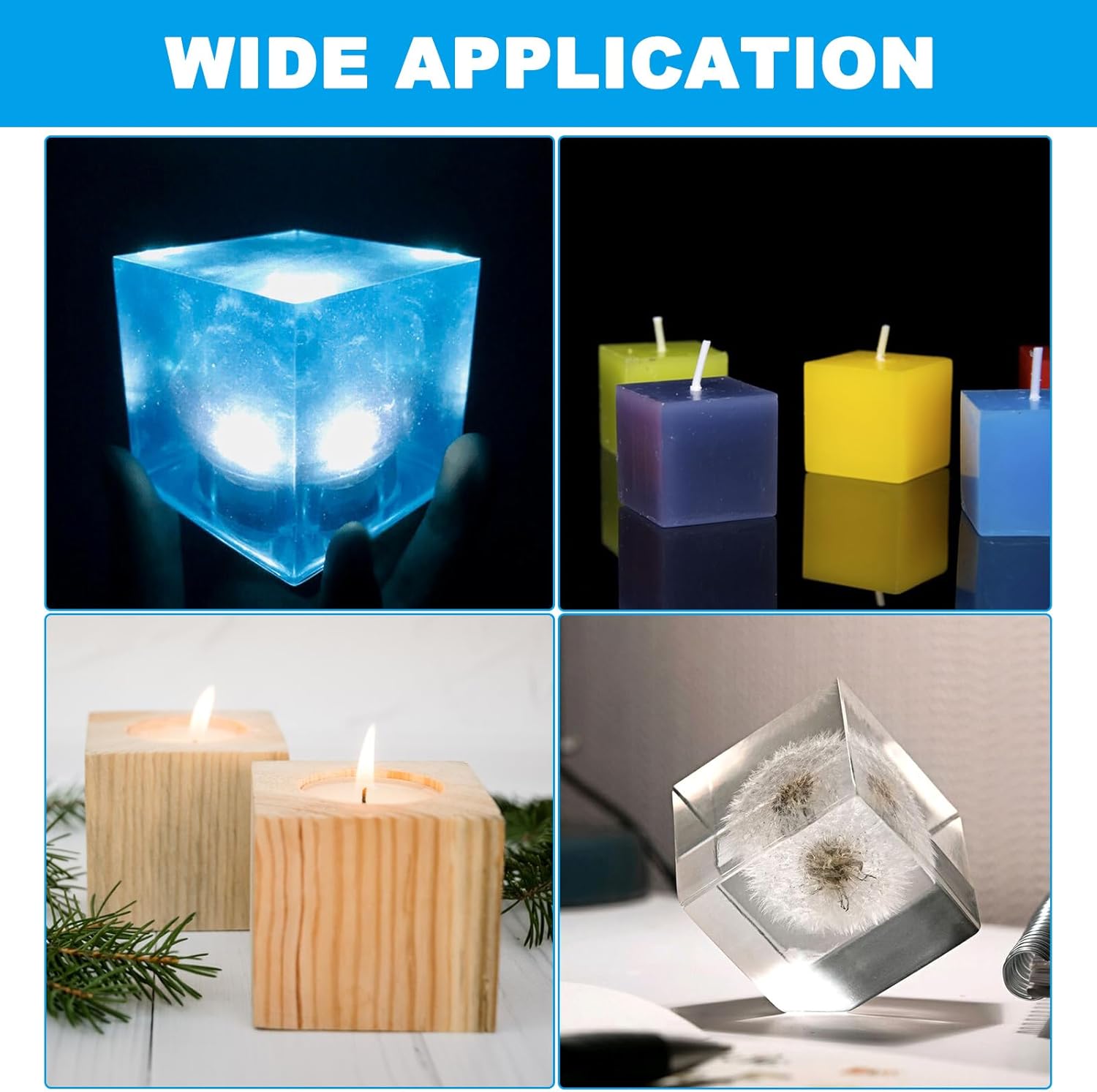 Paquete de 2 moldes cuadrados de resina en forma de cubo de moldes de fundición de silicona, 2 tamaños, moldes de resina epoxi, moldes de silicona