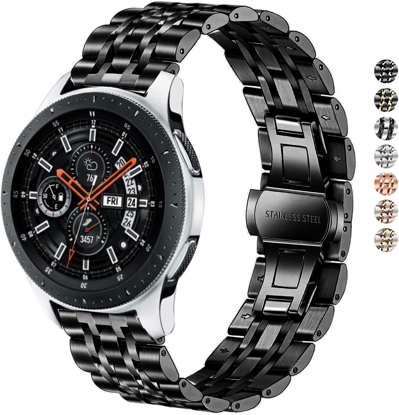 DEALELE Correa compatible con Samsung Gear S3  Galaxy Watch 1.811in  Galaxy Watch 3 de 1.772in, 0.866in, 7 filas de acero inoxidable para Huawei