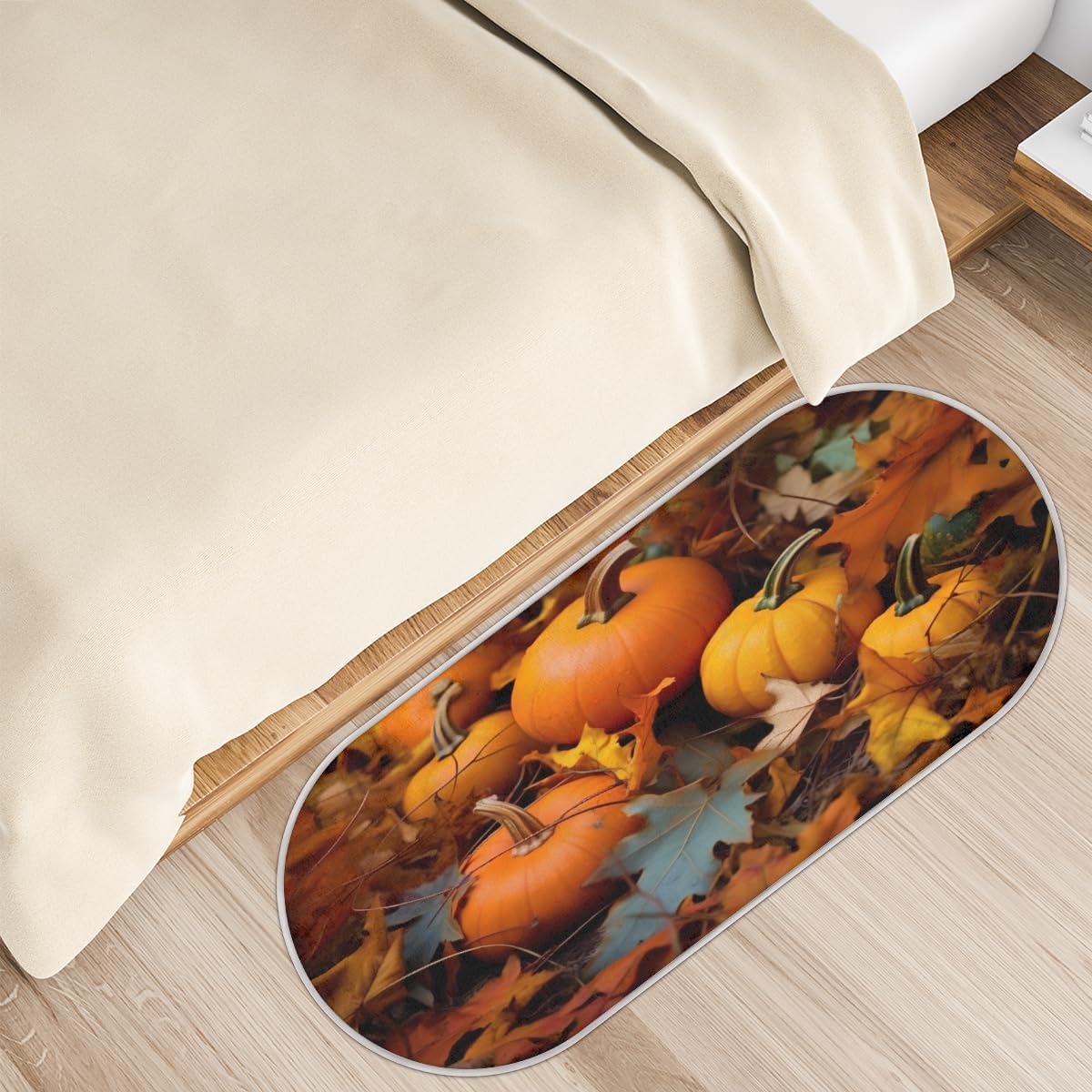 cfpolar Pumpkin Maple Leaves Bathroom Rugs Non-Slip Bath Rug Microfiber Bath Mat Absorbent Kitchen Mats and Rugs Machine Washable Oval Plush Floor