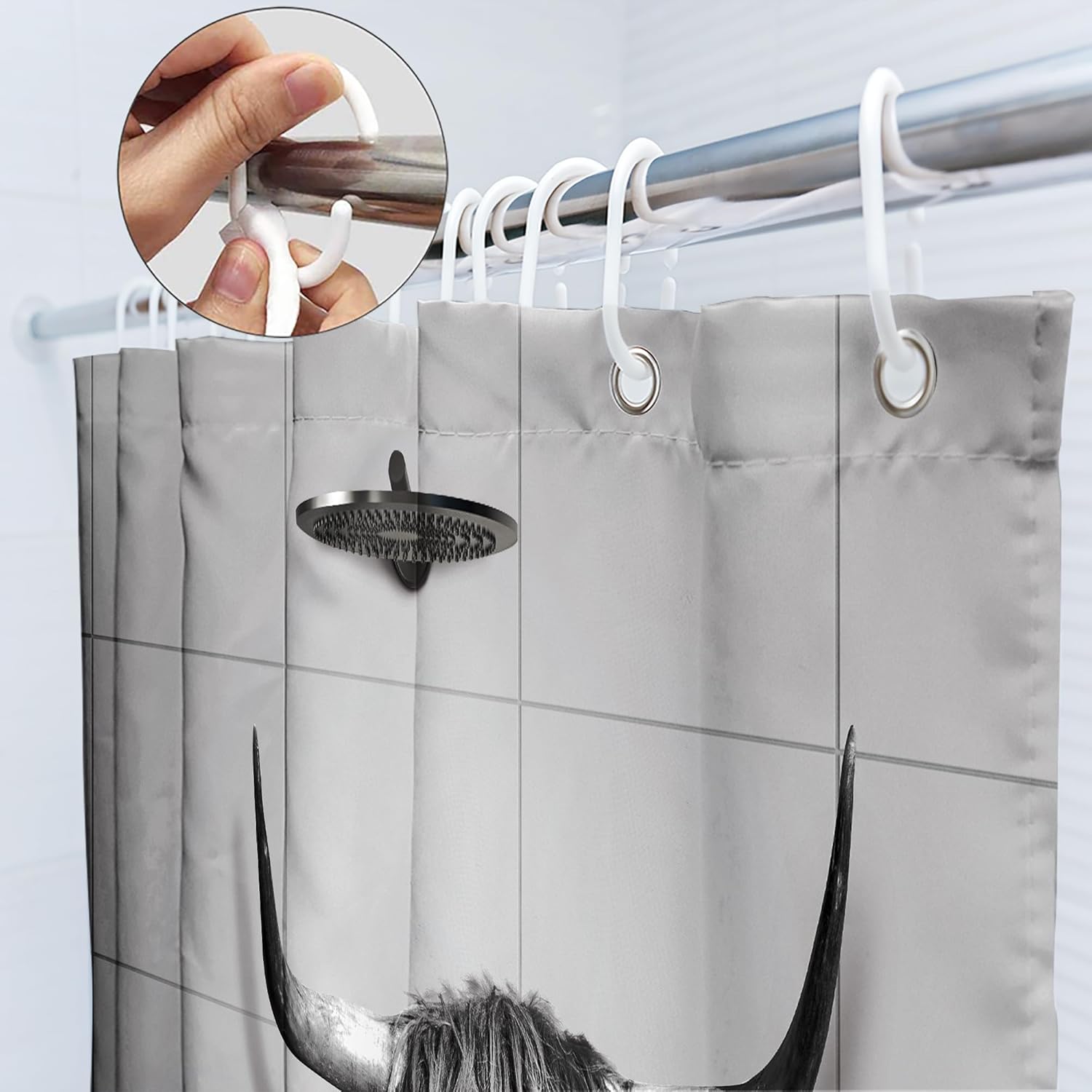 SVBright Highland – Cortina de ducha de vaca, 72 pulgadas de ancho x 72 pulgadas de largo, estilo vintage, estilo occidental, casa de baño, ganado,
