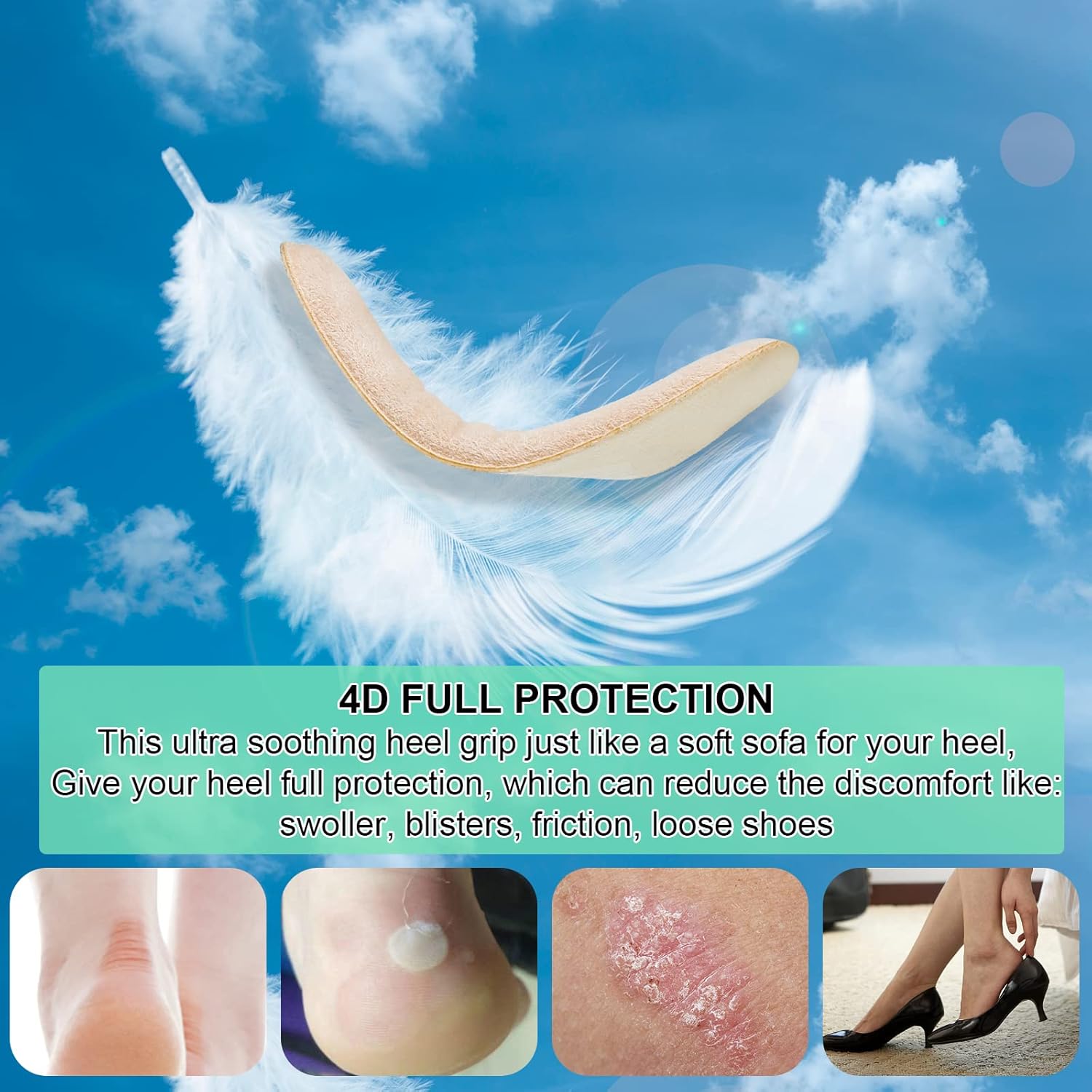 6 pares de almohadillas acolchadas para el talón, ultra relajantes, alargan y ensanchan 4D de protección completa para dolor de talón, deslizamiento