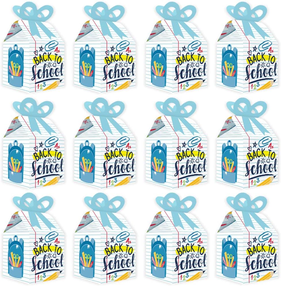 Big Dot of Happiness Regreso a clases  Cajas de regalo cuadradas  Decoraciones para el primer día de clases  Cajas de lazo  Juego de 12