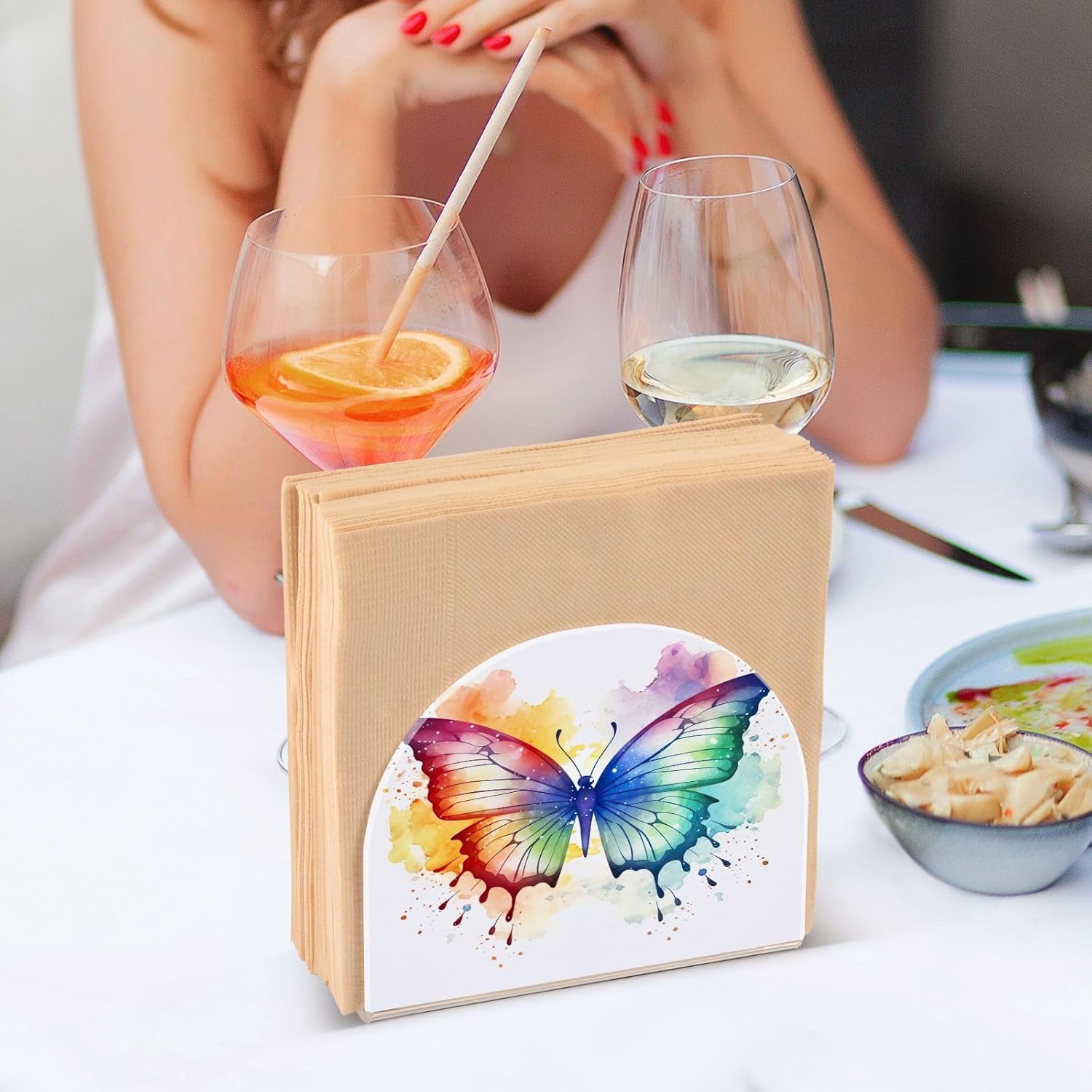 Butterfly Waterful Napkin Holder for Table Standing Napkin Holders Modern Napkin Dispenser Acrylic Napkin Holder Tissue Dispenser for Cocktail Home