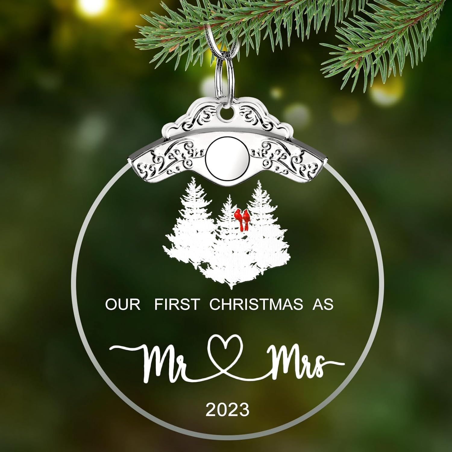 Adorno de compromiso con texto en inglés “Our First Christmas Mr Mrs New Home, para parejas, adornos de Navidad, decoración para colgar en el árbol