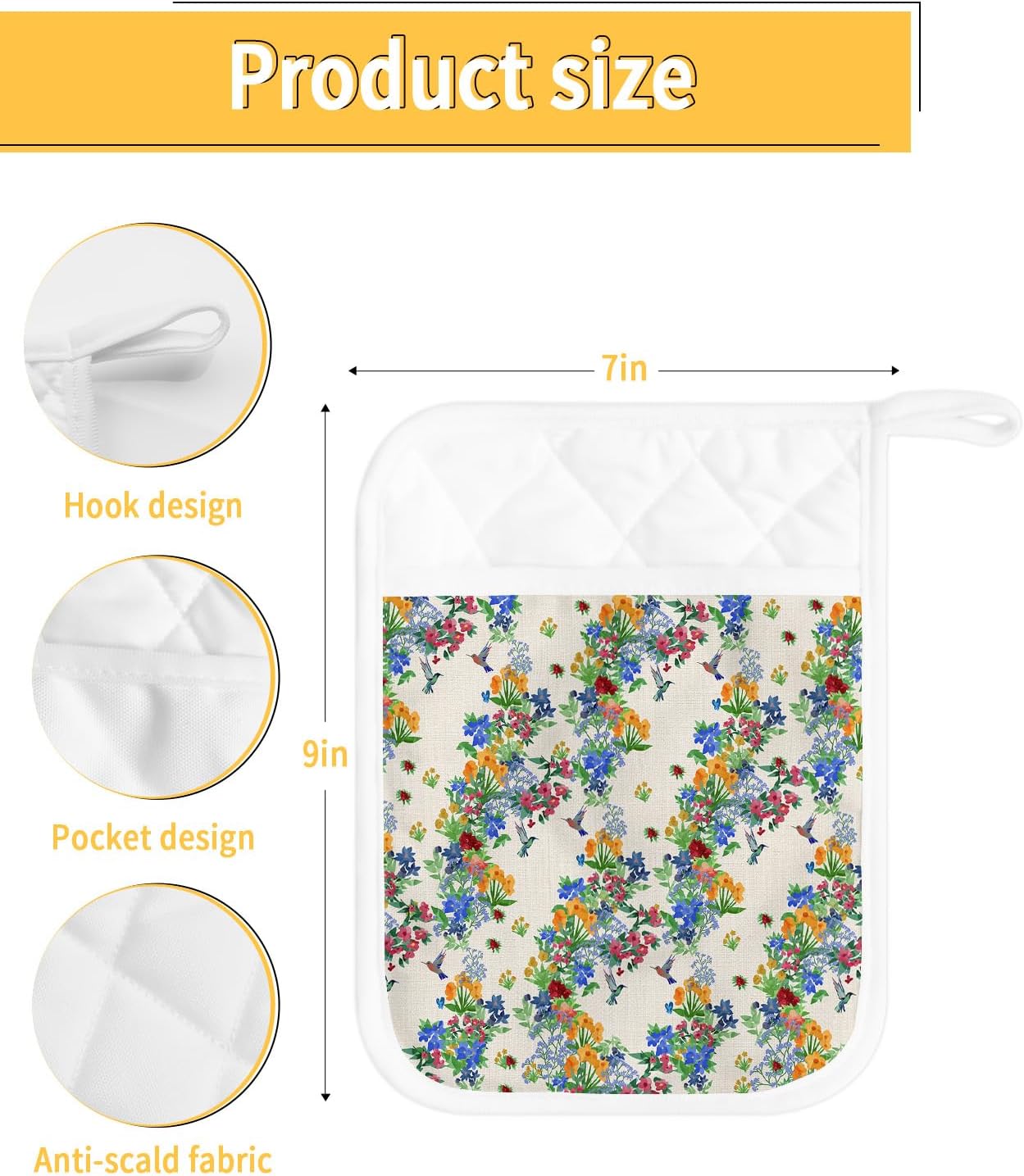 Farmhouse Plants – Juego de 3 soportes para macetas para cocina, antideslizante y aislante de calor, juego de agarraderas de tela de toalla con