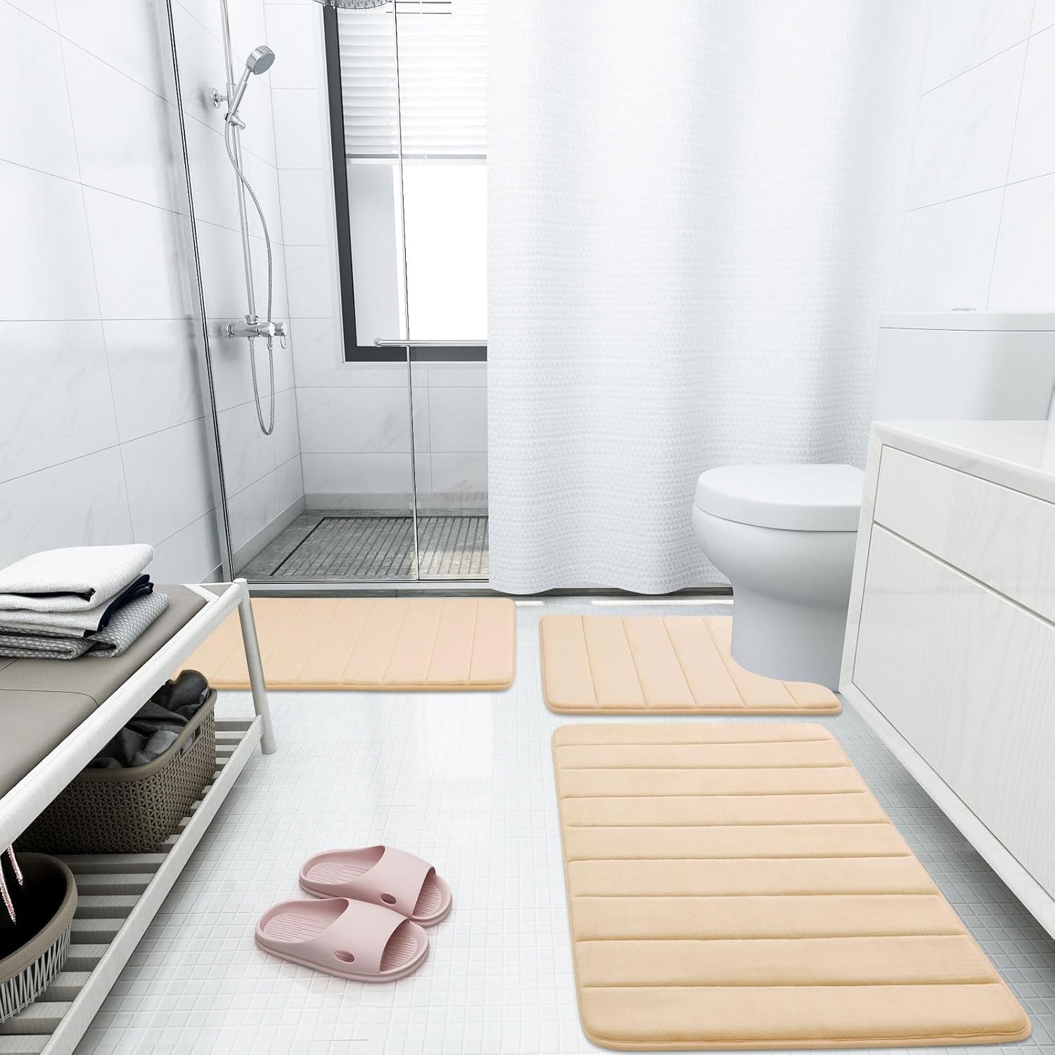 Tapetes de baño de espuma viscoelástica suaves, antideslizantes y absorbentes, con forro trasero de goma, tapete largo para suelo de cocino y baño,
