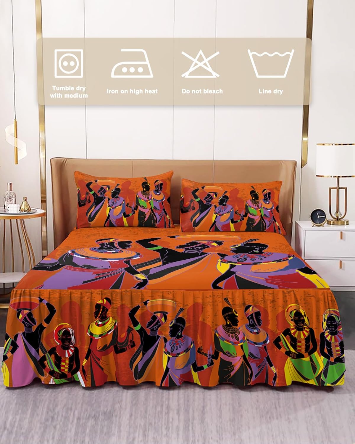 Faldas de cama plisadas envolventes para mujeres africanas para cama matrimonial de 54 x 75 pulgadas, falda de cama decorativa con volantes de