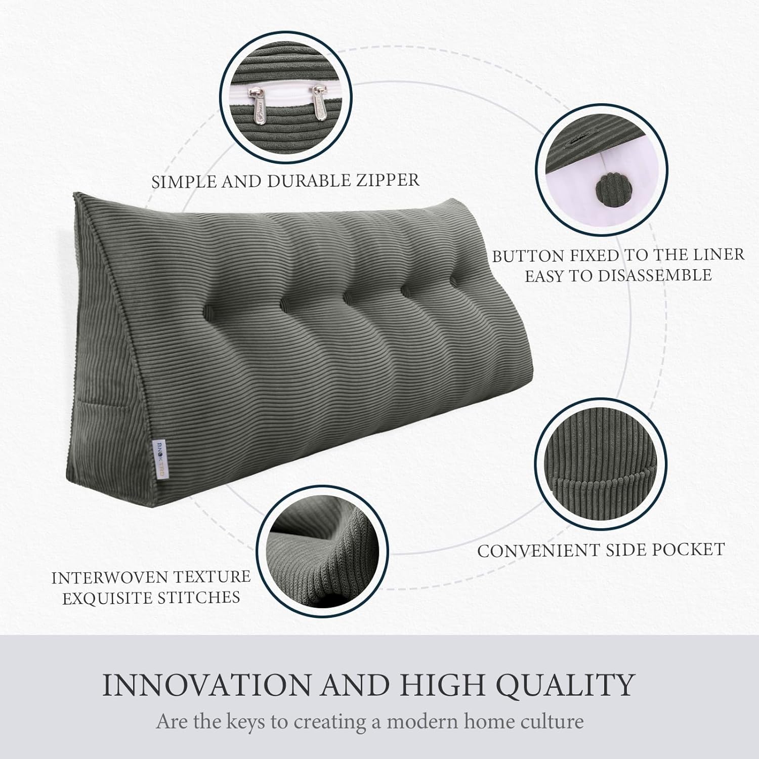 Rucener Almohada de cabecera de cuña, posicionador de cuerpo, almohada de lectura triangular, almohada para sentarse en la cama con funda extraíble,