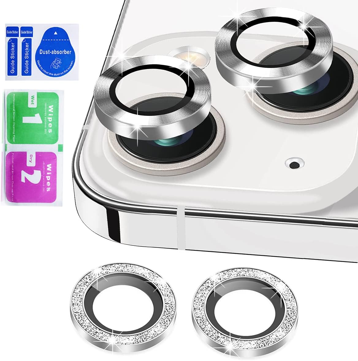 Tomonobu Protector de lente de cámara para iPhone 14iPhone 14 Plus, protector de pantalla de vidrio templado 9H, anillo individual de metal para